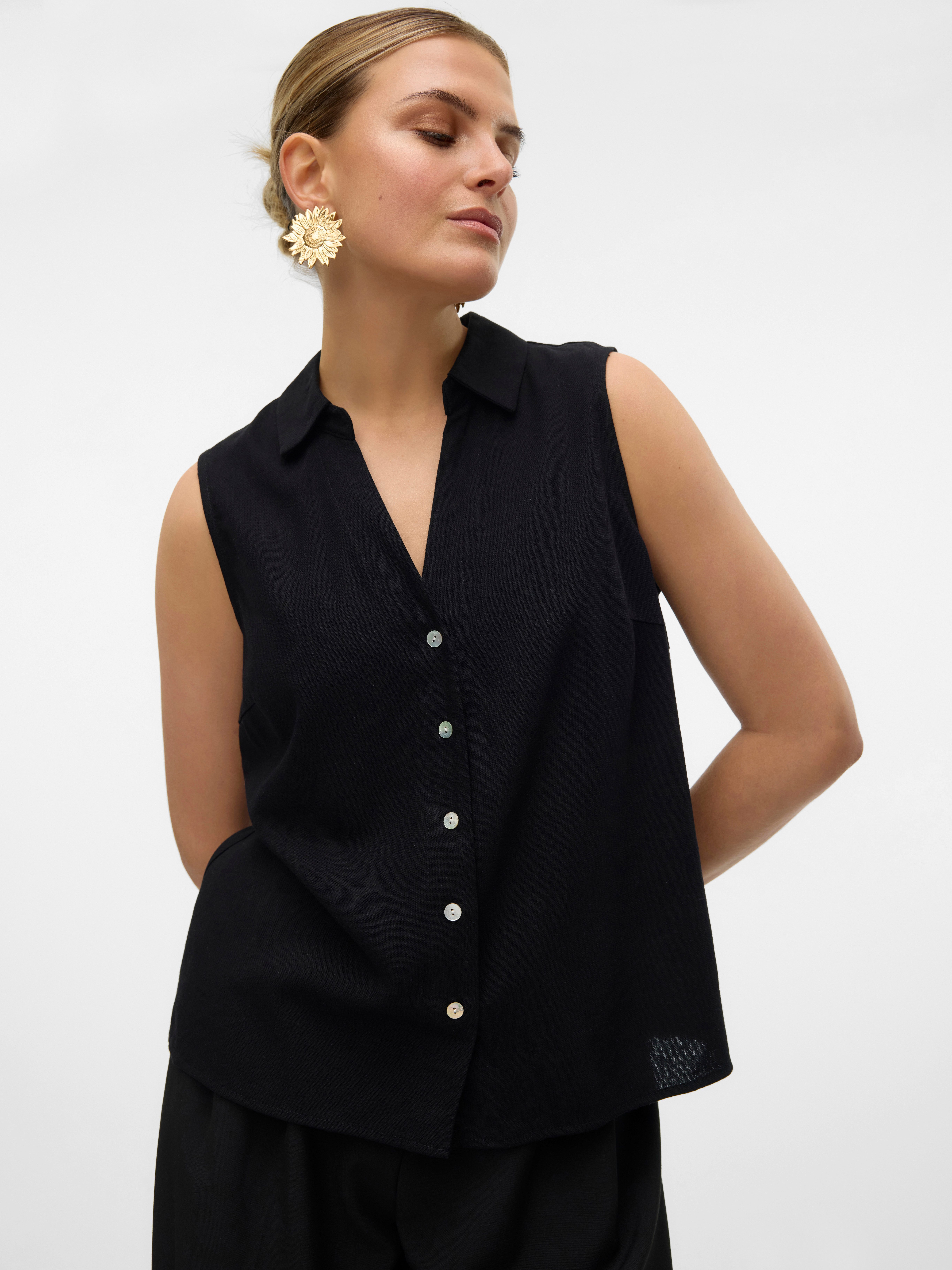 Vero Moda Blusentop VMMYMILO SL V-NECK SHIRT WVN GA mit Leinen