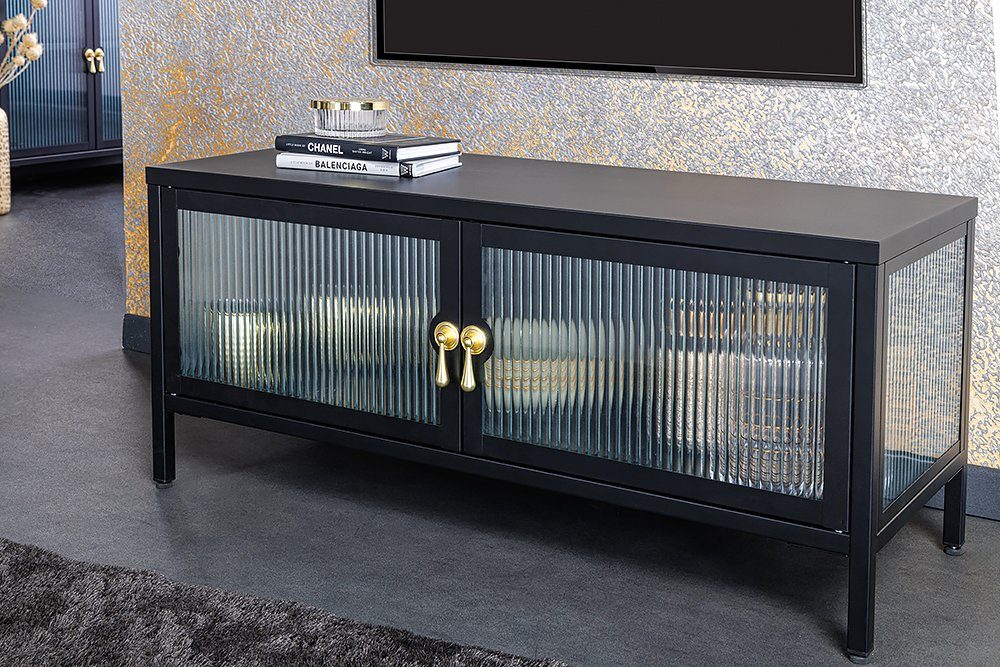 riess-ambiente Lowboard AMSTERDAM 90cm schwarz/gold - Metall, Riffelglas, 2 Türen (Einzelartikel, 1 St), mit Stauraum – ideal für Wohnzimmer & Esszimmer
