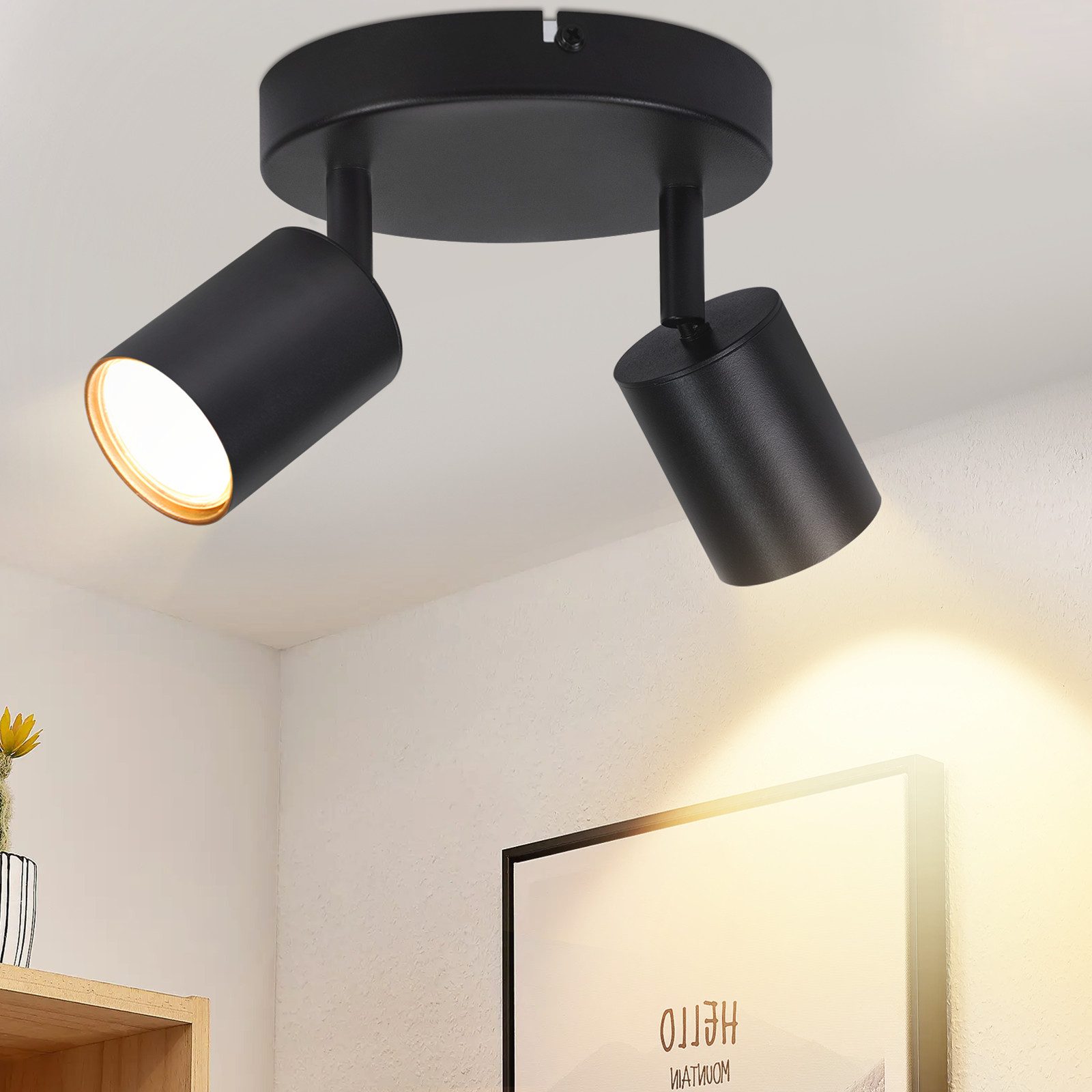 ZMH Deckenstrahler 2 Flammig Rund Deckenlampe Schwenkbar 330° Modern für Wohnzimmer, Einfache Installation, ohne Leuchtmittel, Schwarz 90° gedreht Wandstrahler für Schlafzimmer Küche