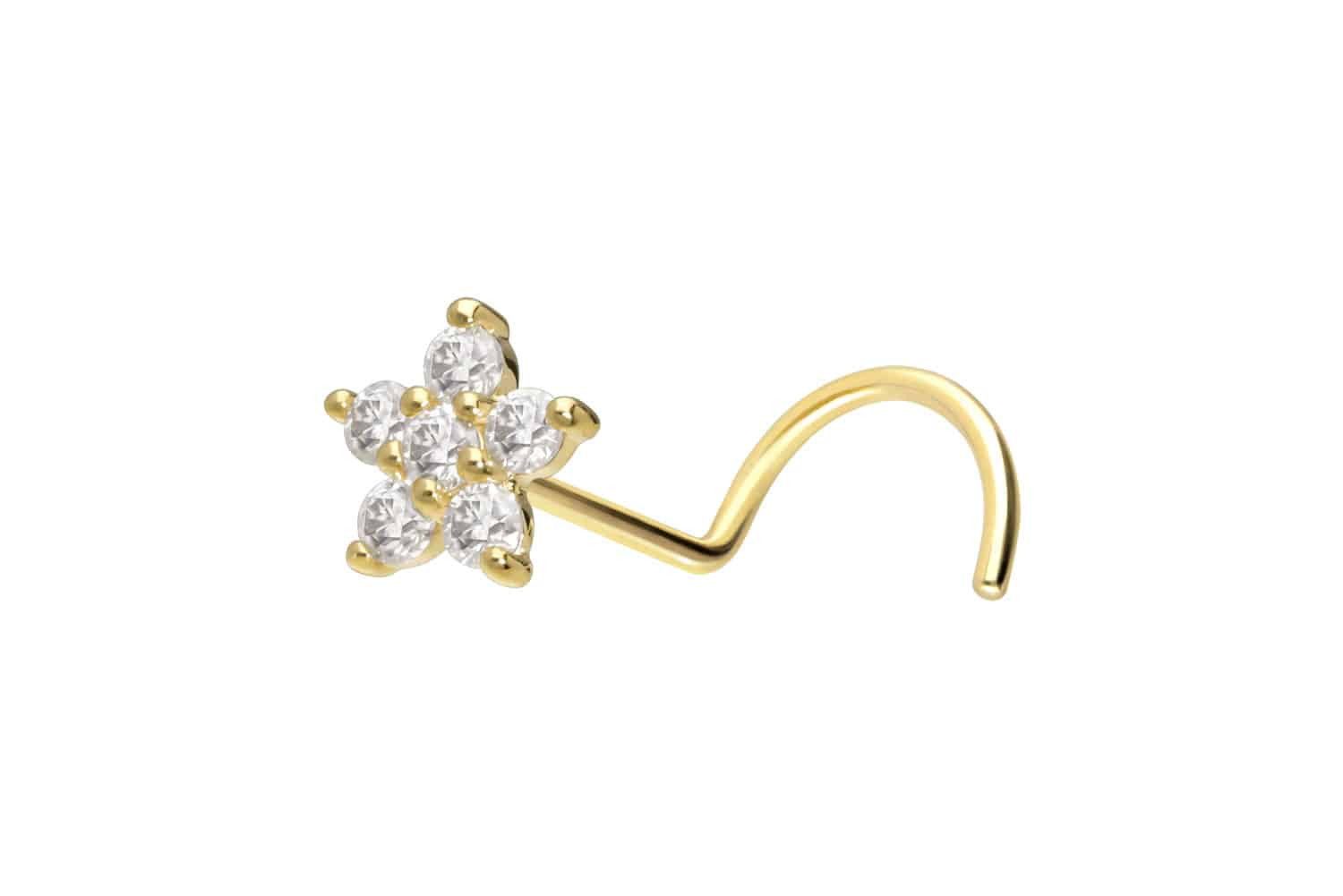 Nasenpiercing 14/18 Karat Gold Nasenstecker Spirale MOISSANIT-BLUME