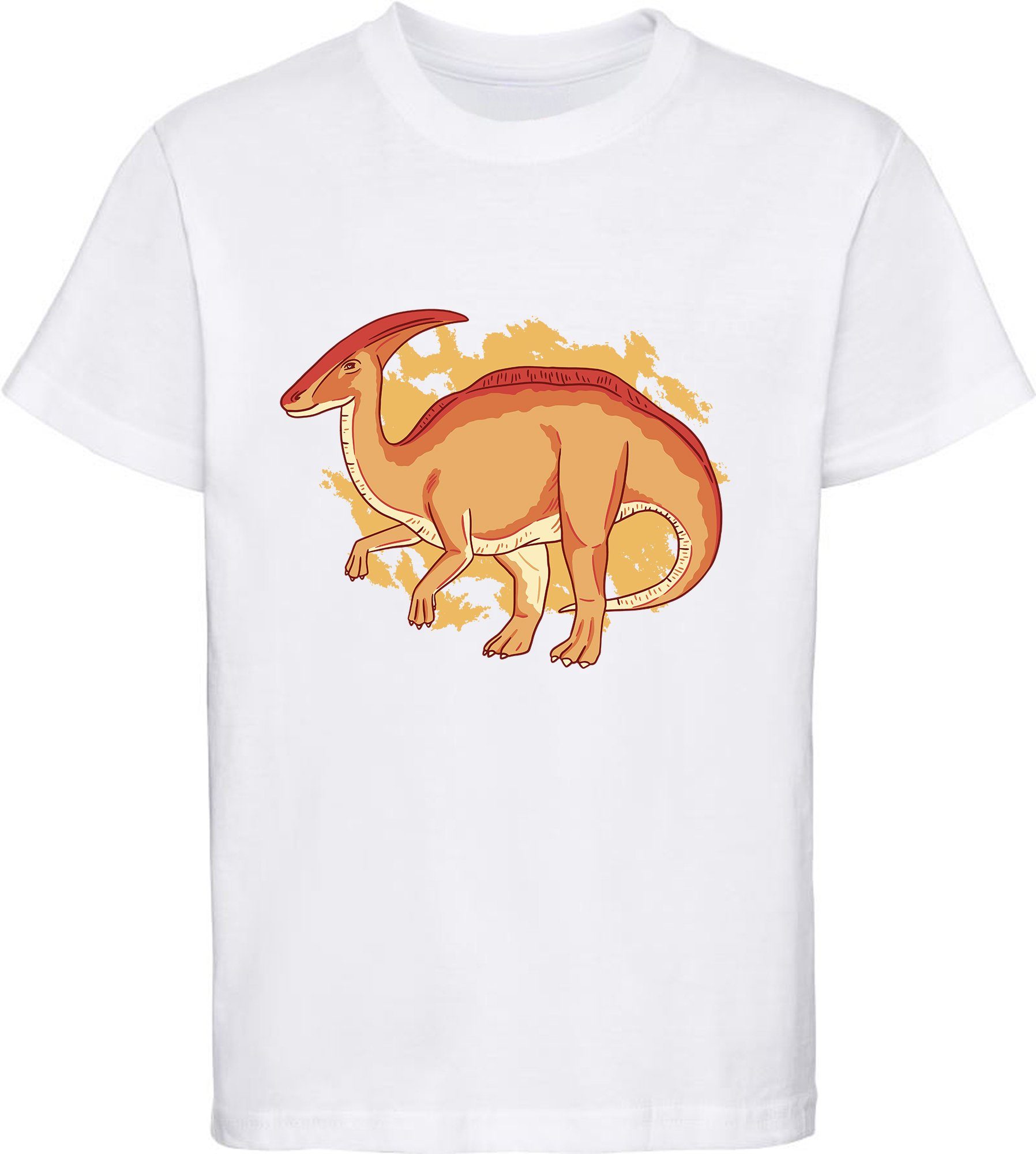 T-Shirt mit rot, weiss schwarz, weiß, Baumwollshirt MyDesign24 bedrucktes blau, mit Parasaurolophus Dino, Print-Shirt Kinder i86