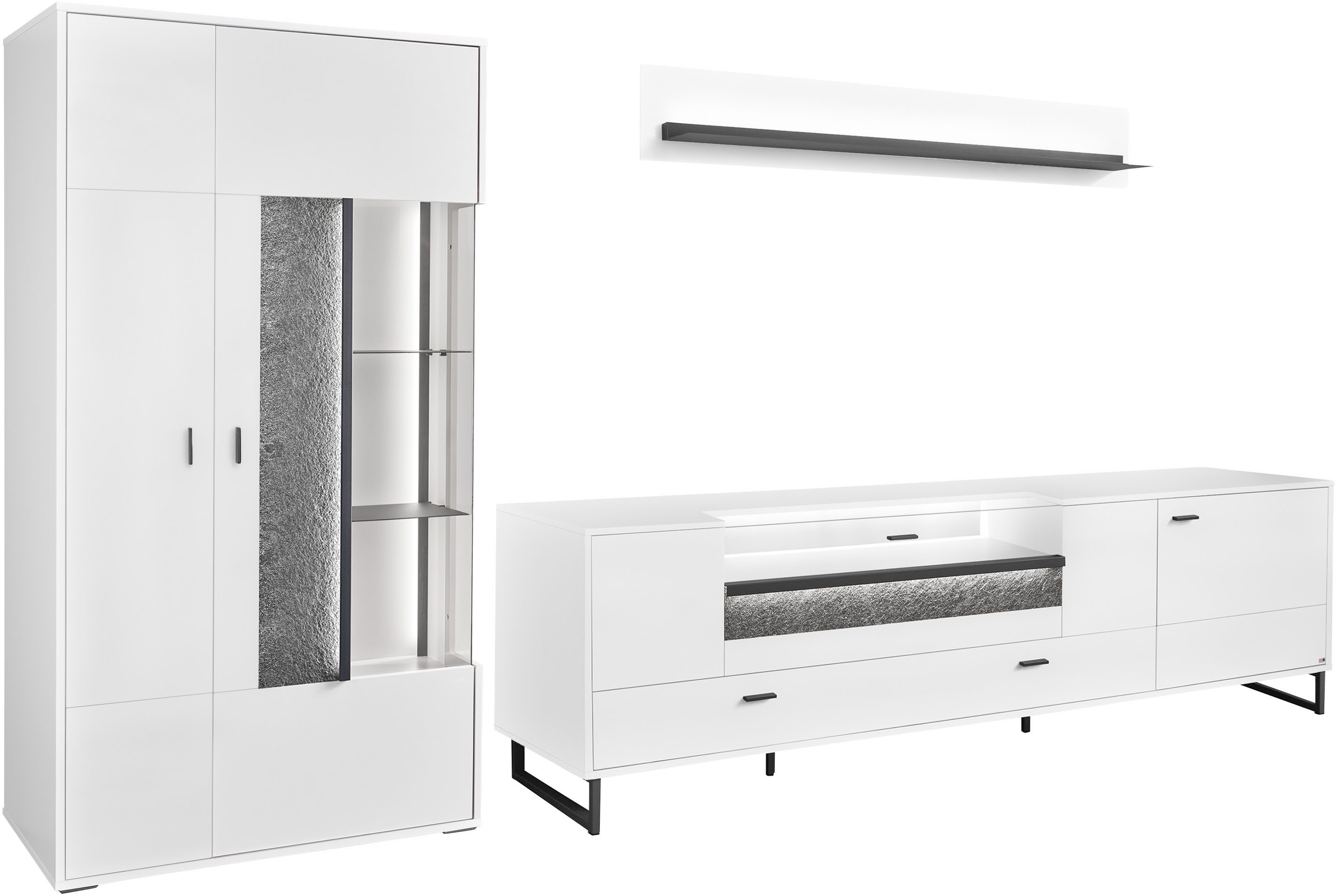 set one by Musterring TV-Wand Deltona, (3-St), Zierelemente aus Sandstein, inkl. Beleuchtung, Gesamtbreite ca. 317 cm