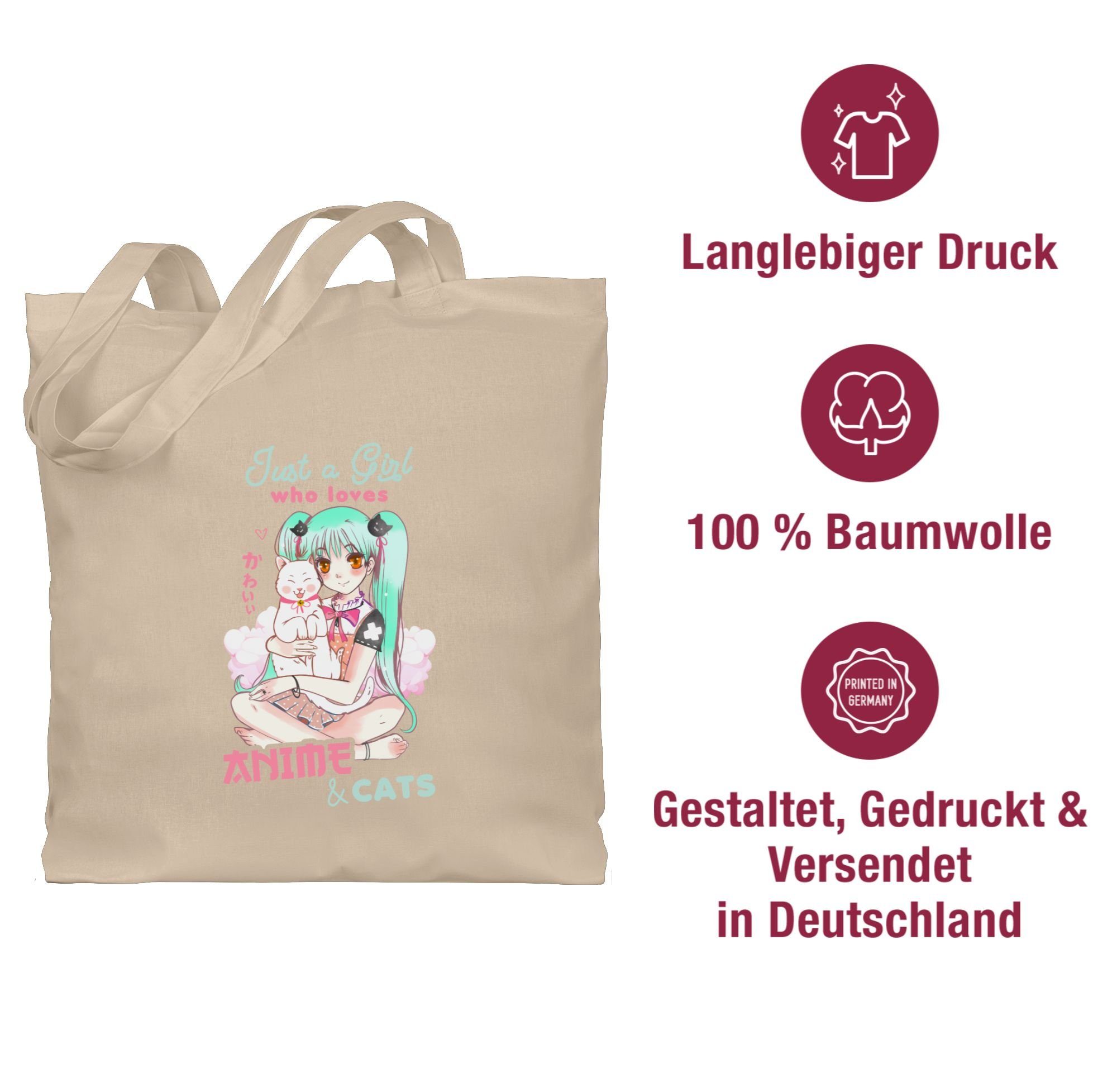 Shirtracer Umhängetasche Just a girl 2 cats, Anime loves anime who Geschenke & Naturweiß