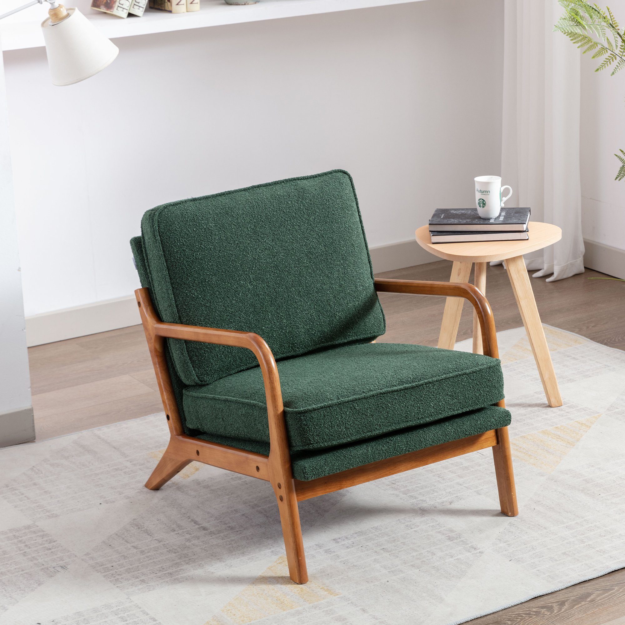 Celya Armlehnstuhl Holzrahmensessel, Moderne Akzent Stuhl Lounge Stuhl für Wohnzimmer Grün