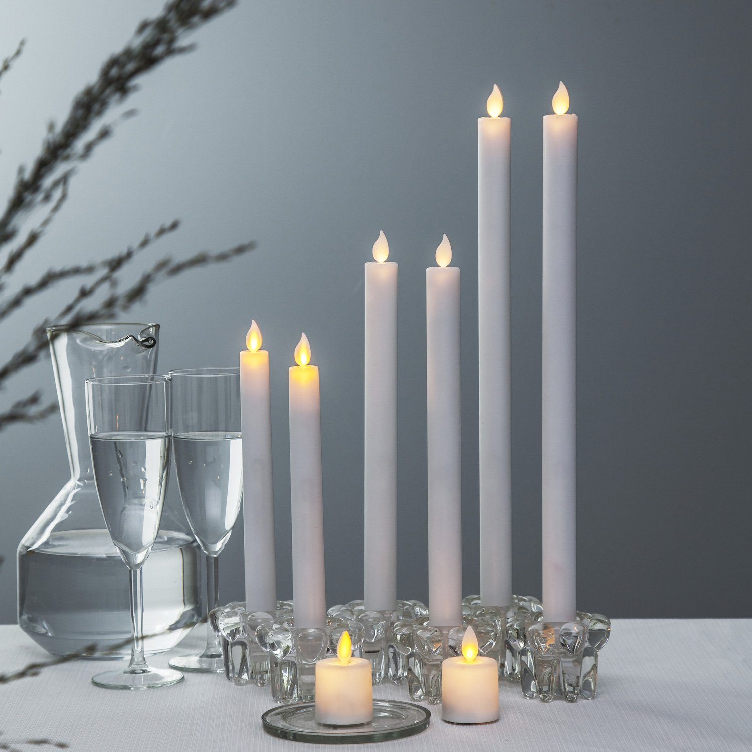 STAR TRADING LED-Kerze LED Stabkerzen bewegte Flamme Echtwachs H: 30cm Timer weiß 2er Set (2-tlg)