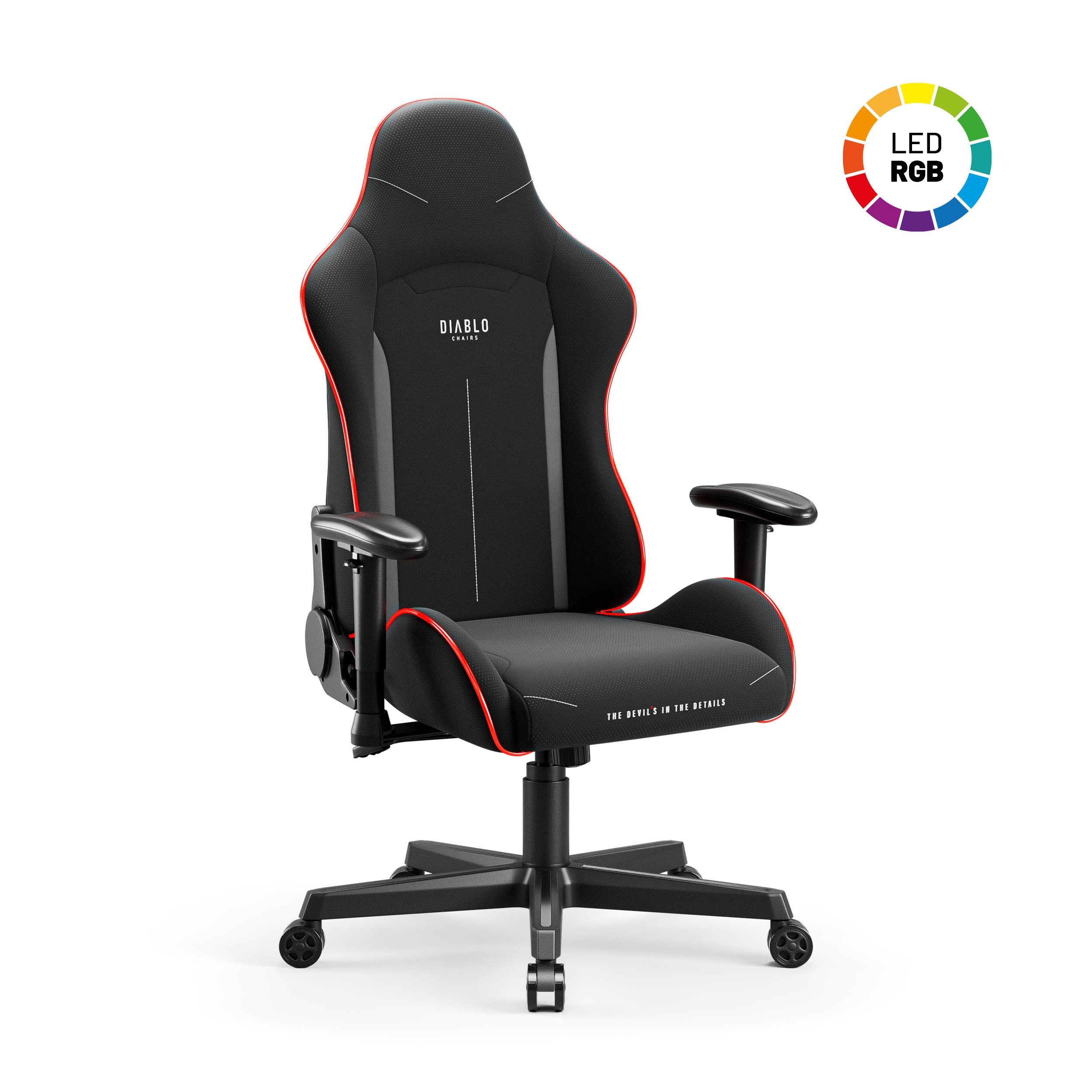DIABLO CHAIRS Gaming-Stuhl X-Starter Stoff ergonomisch TiltTech Armlehnen Kopfstütze (TiltTech Butterfly, SoftTouch Stoff, 2D-Armlehnen, Gummiräder bodenschonend), Lendenkissen SoftTouch Wippfunktion Metallbasis 136kg