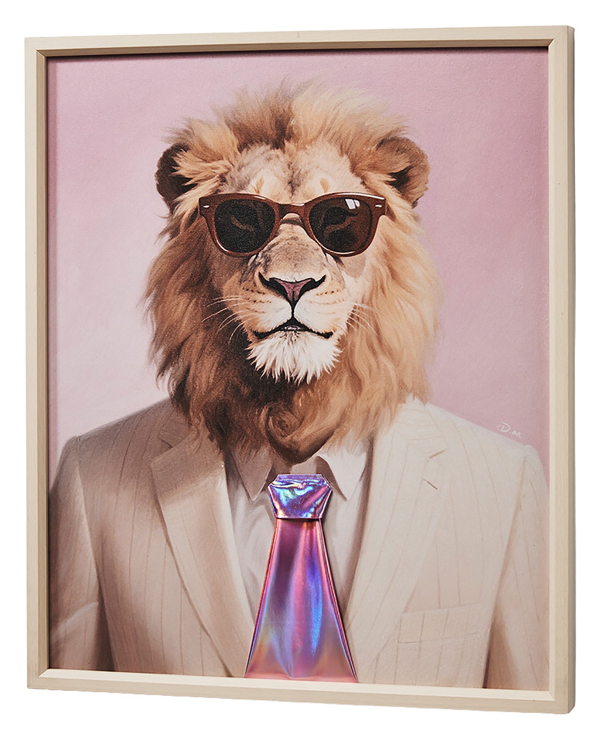 Kobolo Wandbild 3D Leinwand Porträt LION mit rosa Krawatte Anzug und Sonnenbrille, Formen (Einzelstück, 1 St), Modernes Motiv