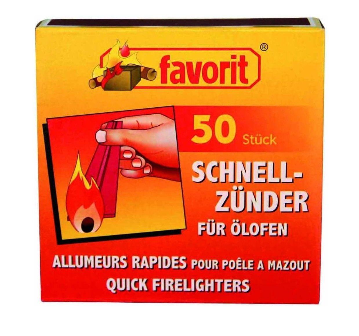favorit Grillanzünder Schnellanzünder für Ölöfen, 50 Streifen