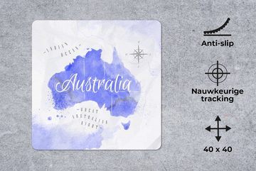 MuchoWow Gaming Mauspad Weltkarte - Australien - Blau (1-St), Mousepad mit Rutschfester Unterseite, Gaming, 40x40 cm, XXL, Großes
