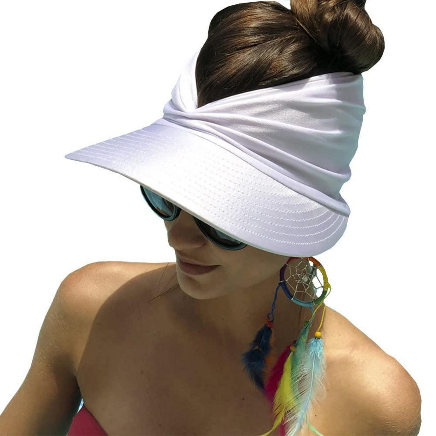 LuxusKollektion Visor Sonnenhut Damen Strandhut Visor Tennis Golf UV Einheitsgröße Weiß