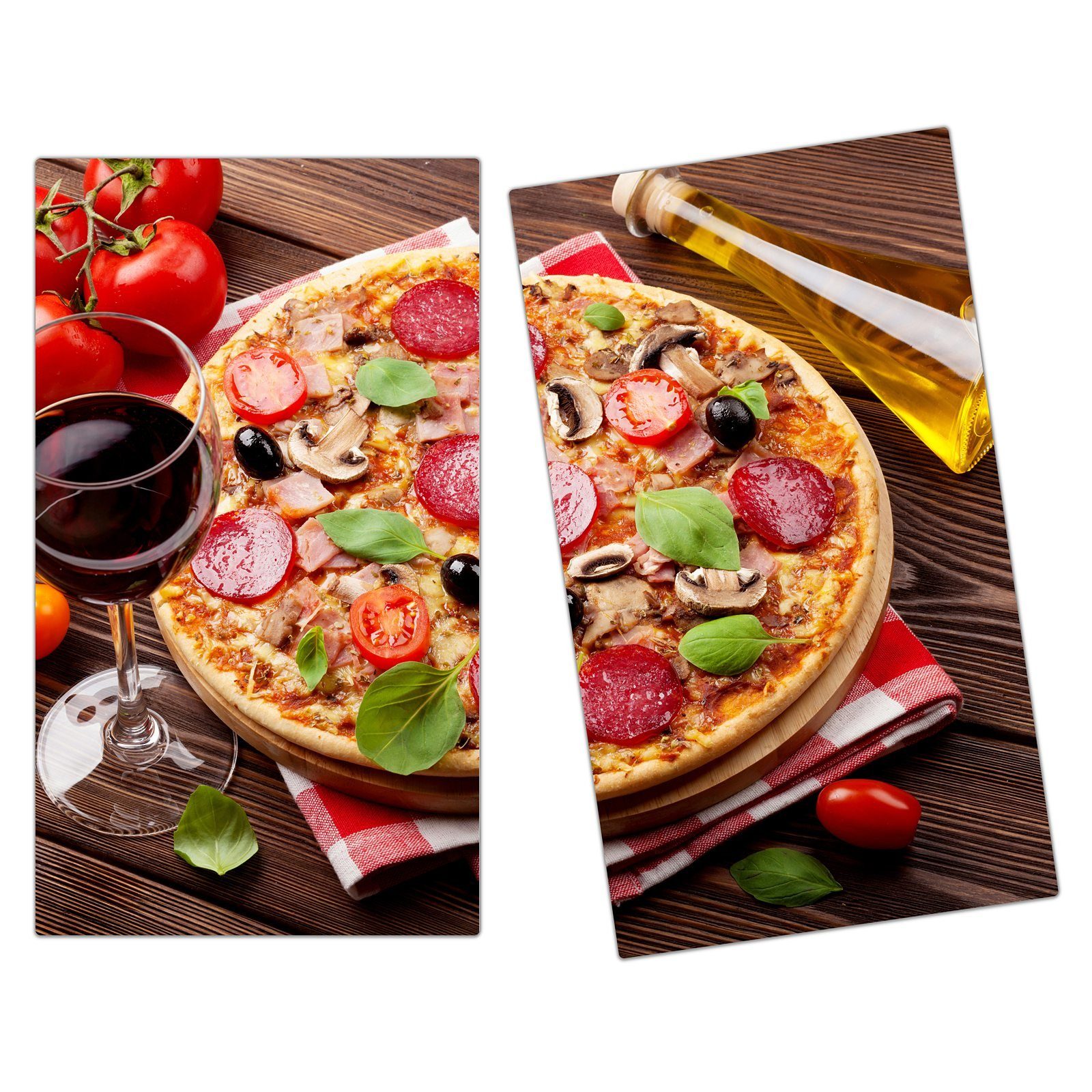 Primedeco Herd-Abdeckplatte Herdabdeckplatte Spritzschutz aus Glas Pizza und Olivenöl, Glas, (2 tlg)