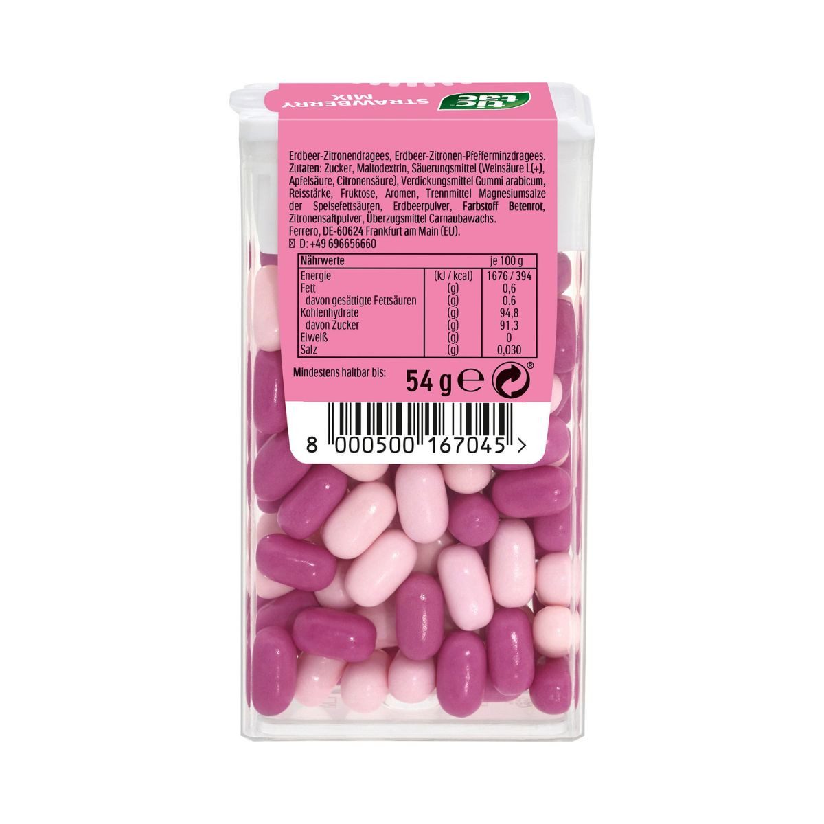 tic tac Süßigkeit, tic tac Strawberry Mix Erdbeer Zitronen Pfefferminze Dragees 54g