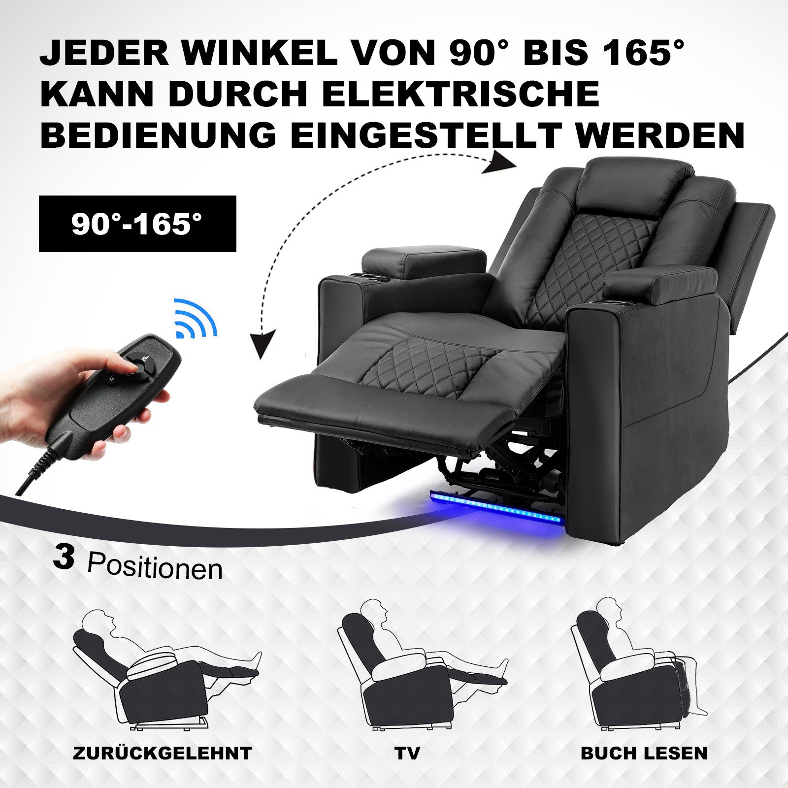 COMHOMA Relaxsessel Elektrisch Massagesessel mit Massagefunktion, LED, elektisch verstellbar