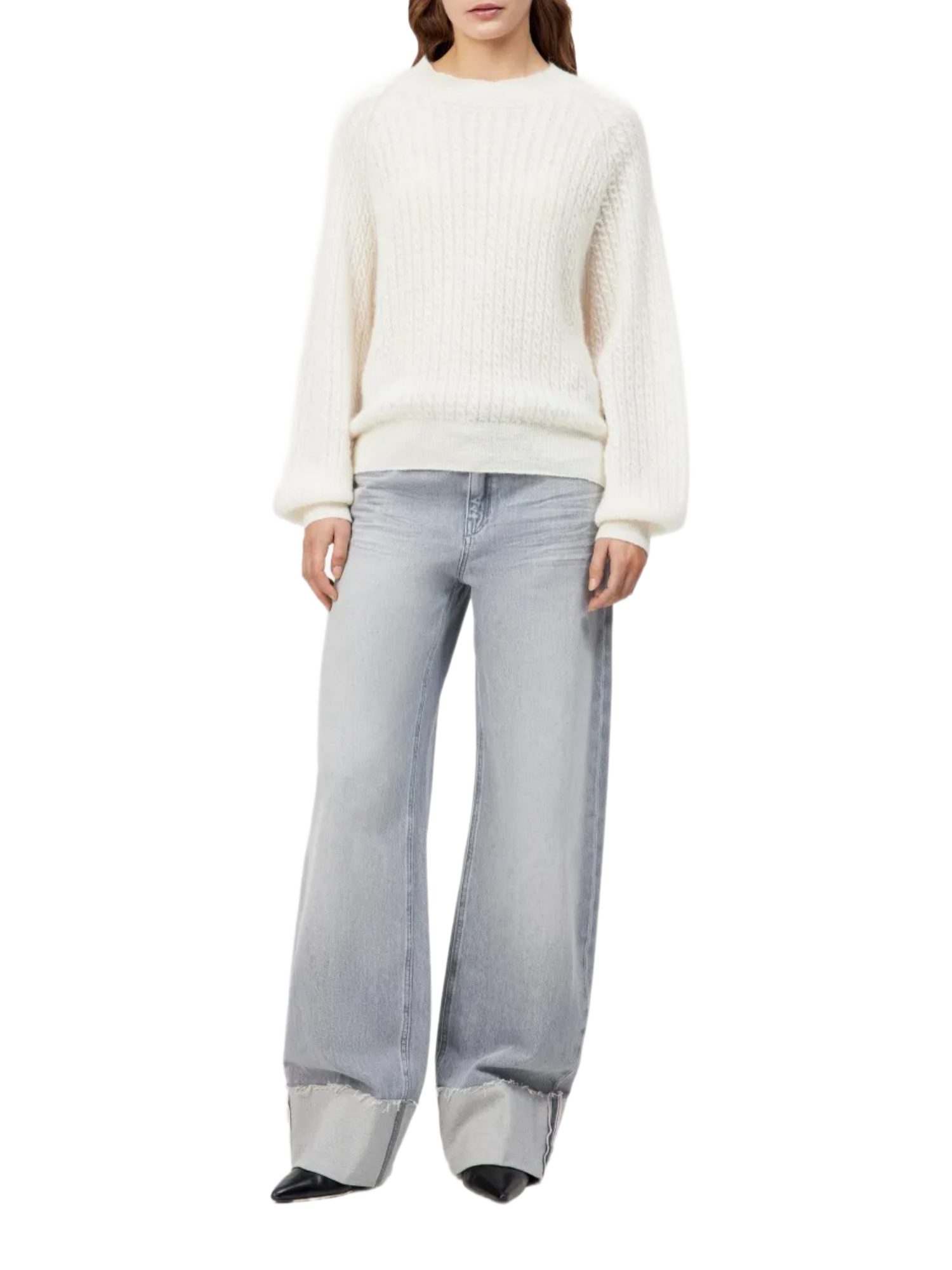 Drykorn Strickpullover weiß,Casual,Wolle,Unifarben,Rundhals,Lang,Relaxed Fit