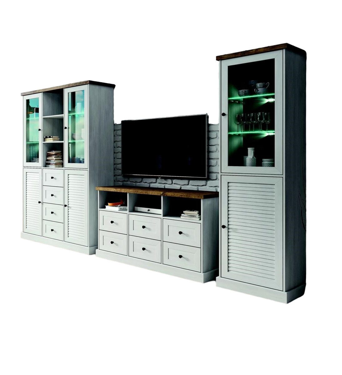 Xlmoebel Wohnwand Holz-Wohnzimmermöbel mit Vitrine und Lowboard in modernem Design, (3-St., 3tlg. Set (Sideboard + 2x Vitrine), Hergestellt in Europa