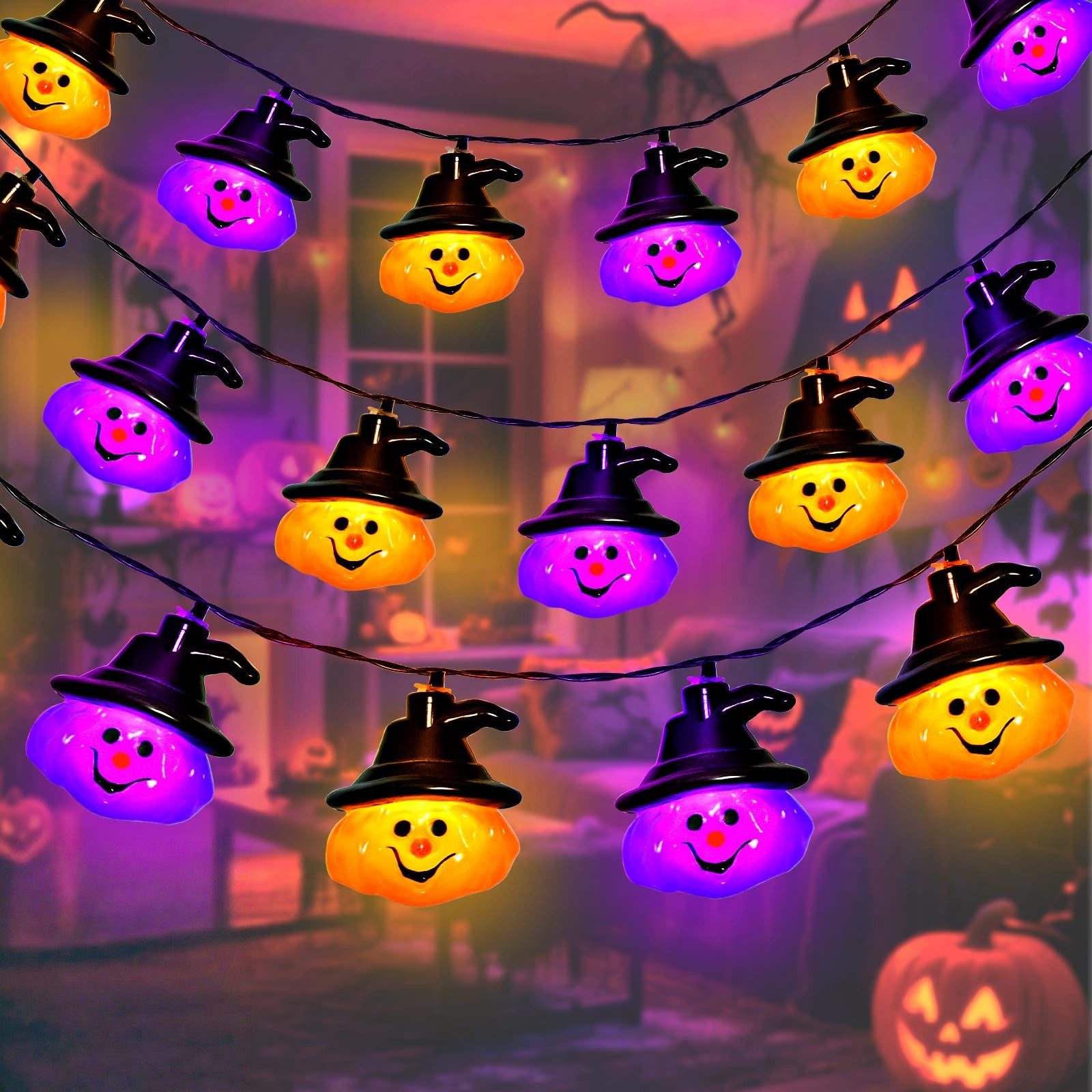 nsihing LED-Lichterkette Halloween Lichterkette 3M 20LED Kürbis Lichterkette Batterie, Halloween Deko Outdoor für Garten, Party