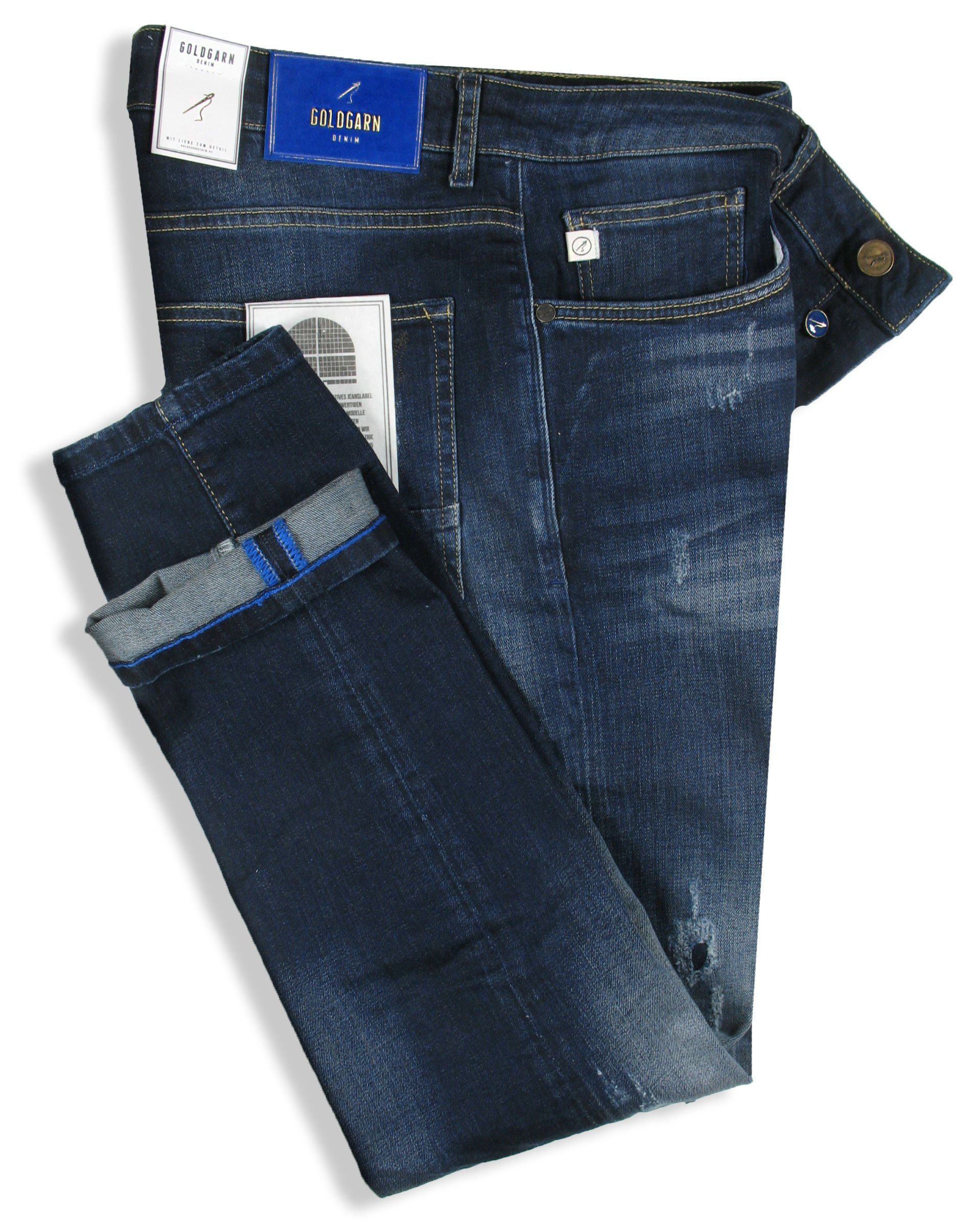 Goldgarn 5-Pocket-Jeans U2 distressed Darkblue 1030 Herren Slim Denim Fit