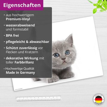 cover-your-desk.de Schreibtischunterlage abwaschbar - Graue Katze - aus premium Vinyl - Made in Germany, (1 tlg., abwischbar, Hergestellt in Deutschland)