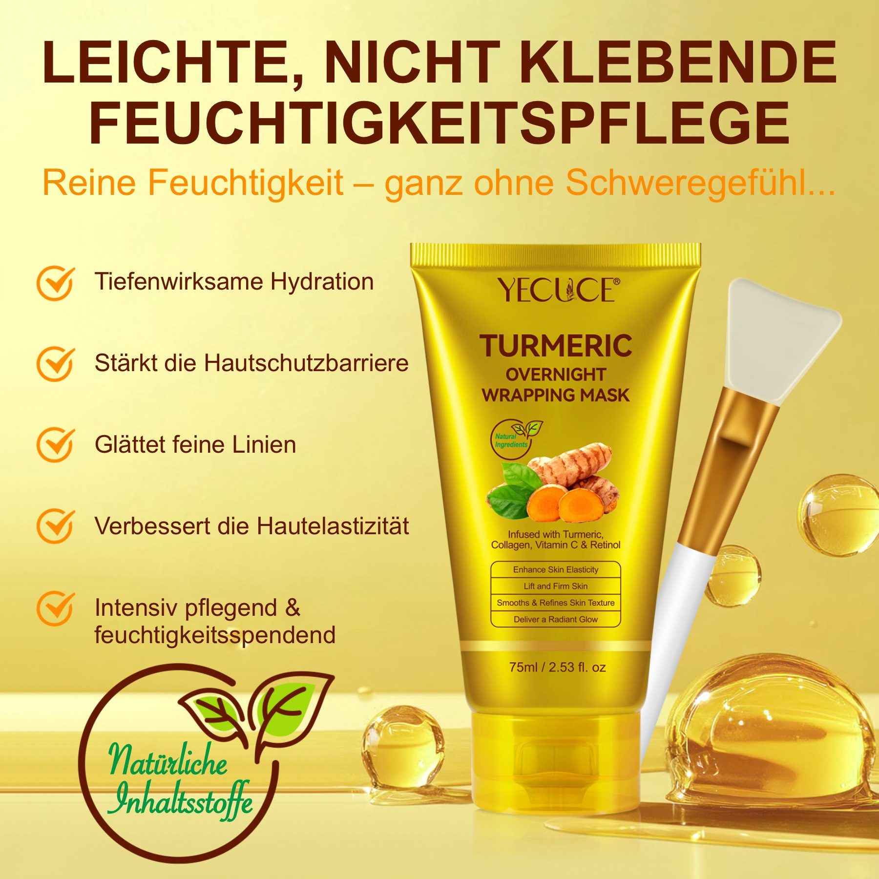 ALIVER Gesichtsmaske Kollagen Nachtmaske Gesicht Wrapping Mask Retinol Vitamin C Kurkuma, 1-tlg., Nachtmaske, Gesichtspflege, Hautpflege, Tumeric