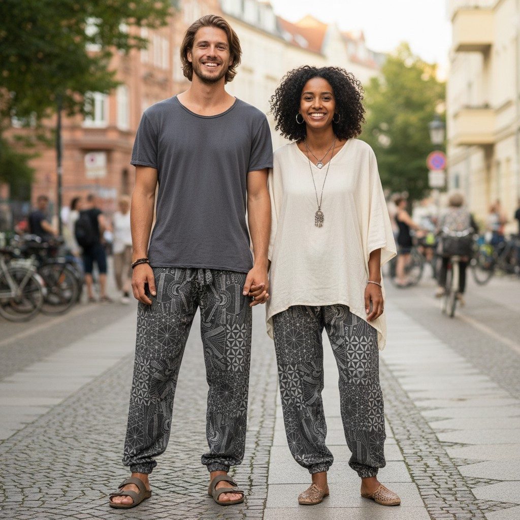 Guru-Shop Relaxhose Stonewash Yogahose, Unisex Baumwoll-Goa-Hose.. Retro, Ethno Style, alternative Bekleidung