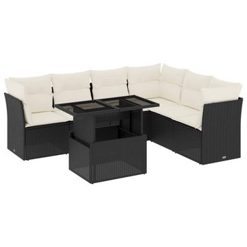 vidaXL Gartenlounge-Set 7-tlg. Garten-Sofagarnitur mit Kissen Schwarz Poly Rattan, (1-tlg)