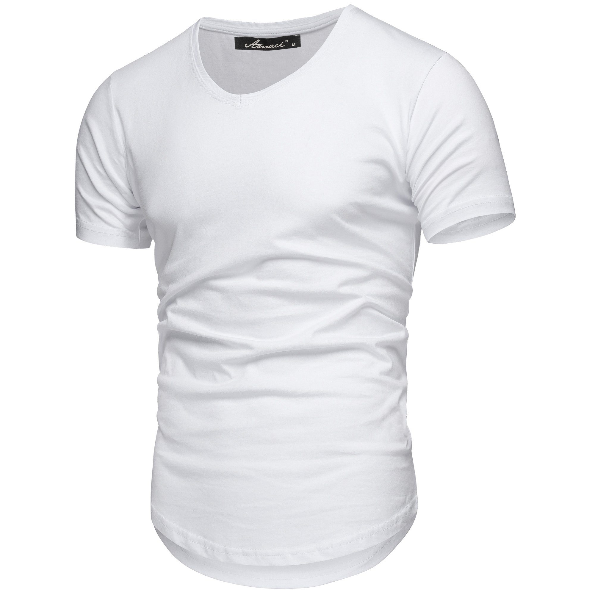 mit BELLEVUE Oversize Weiß T-Shirt Vintage V-Ausschnitt Basic Oversize Basic Herren Amaci&Sons Shirt V-Neck V-Ausschnitt T-Shirt
