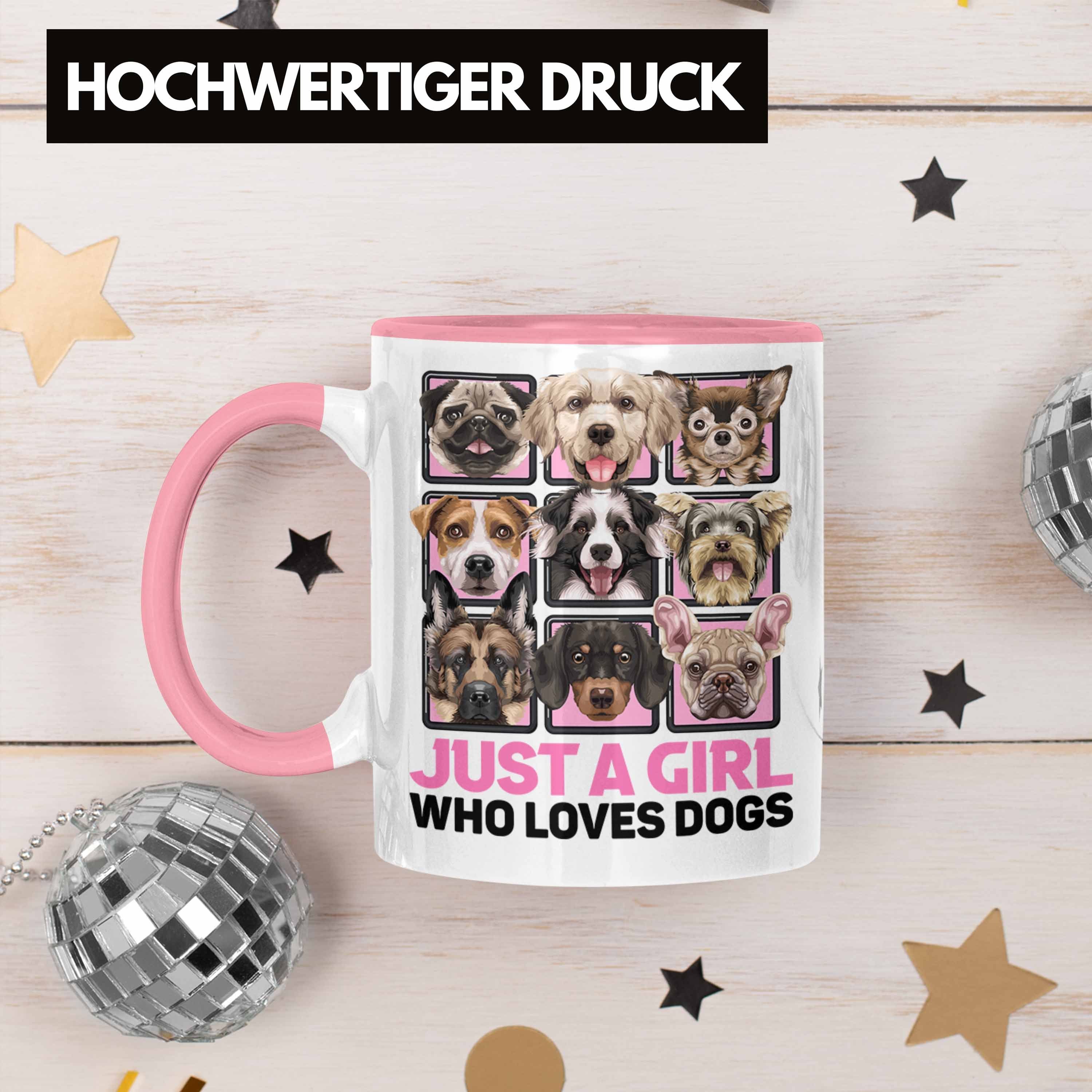 Trendation Tasse Hundeliebhaberin Tasse Rosa Kaffee-Becher Geschenk A Hunderassen Just Girl