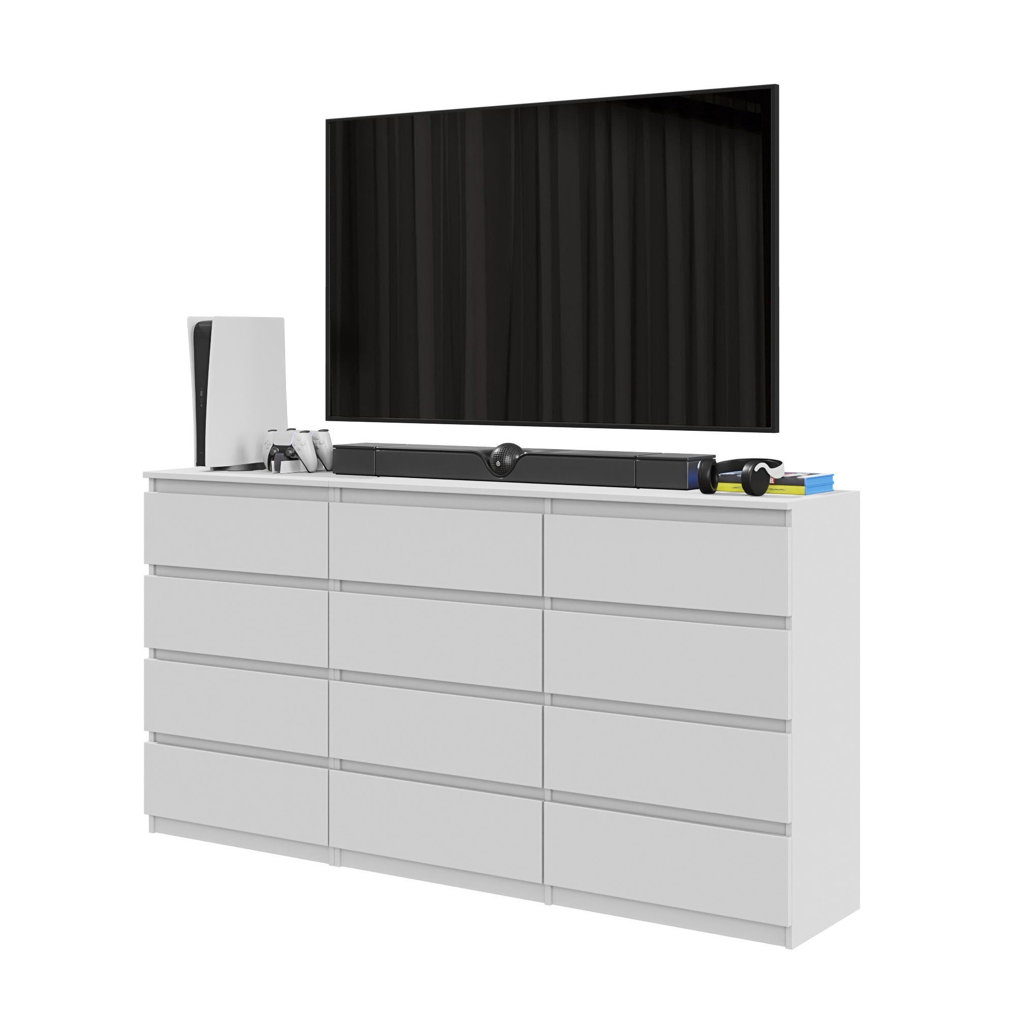 Furnica Kommode GABRIEL 8+4 Schubladen-Weiß Matt H92cm B180cm T33cm