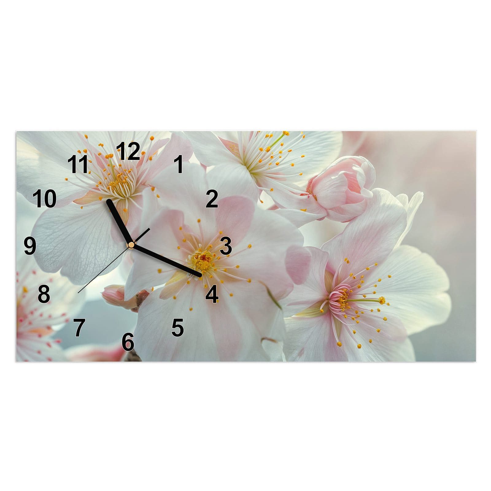 Wanduhr Glasuhr Wandkunst Größe 60 x 30 cm mit Motiv Kirschblüten Zauber