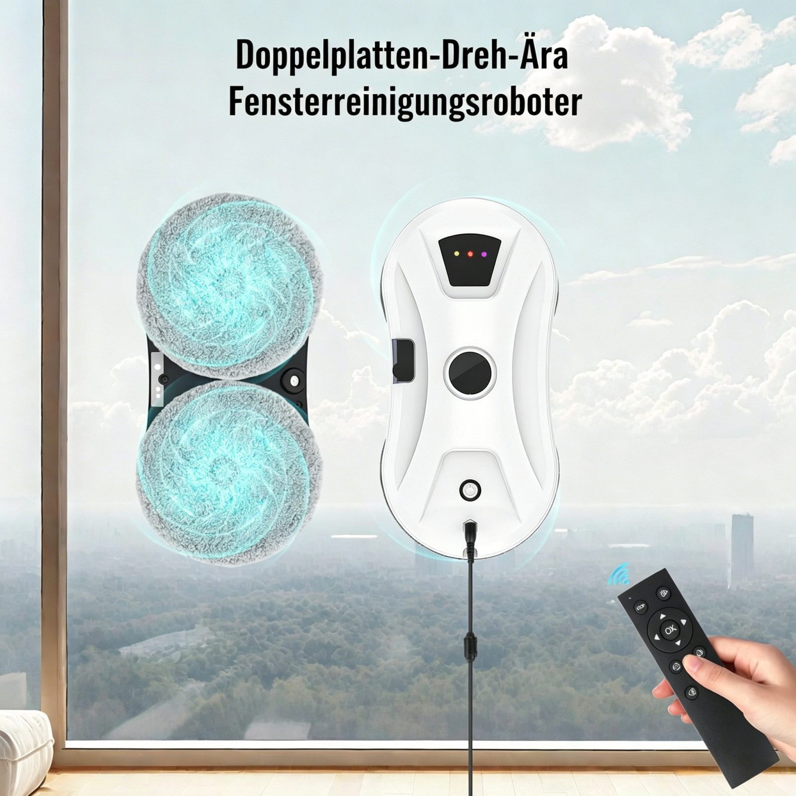 AIBISTAR Fensterreiniger 5600PA Elektrischer Fensterputzer Automatischer Fensterputzroboter, mit Automatische Wasserstrahl,für Innen/Außenfenster