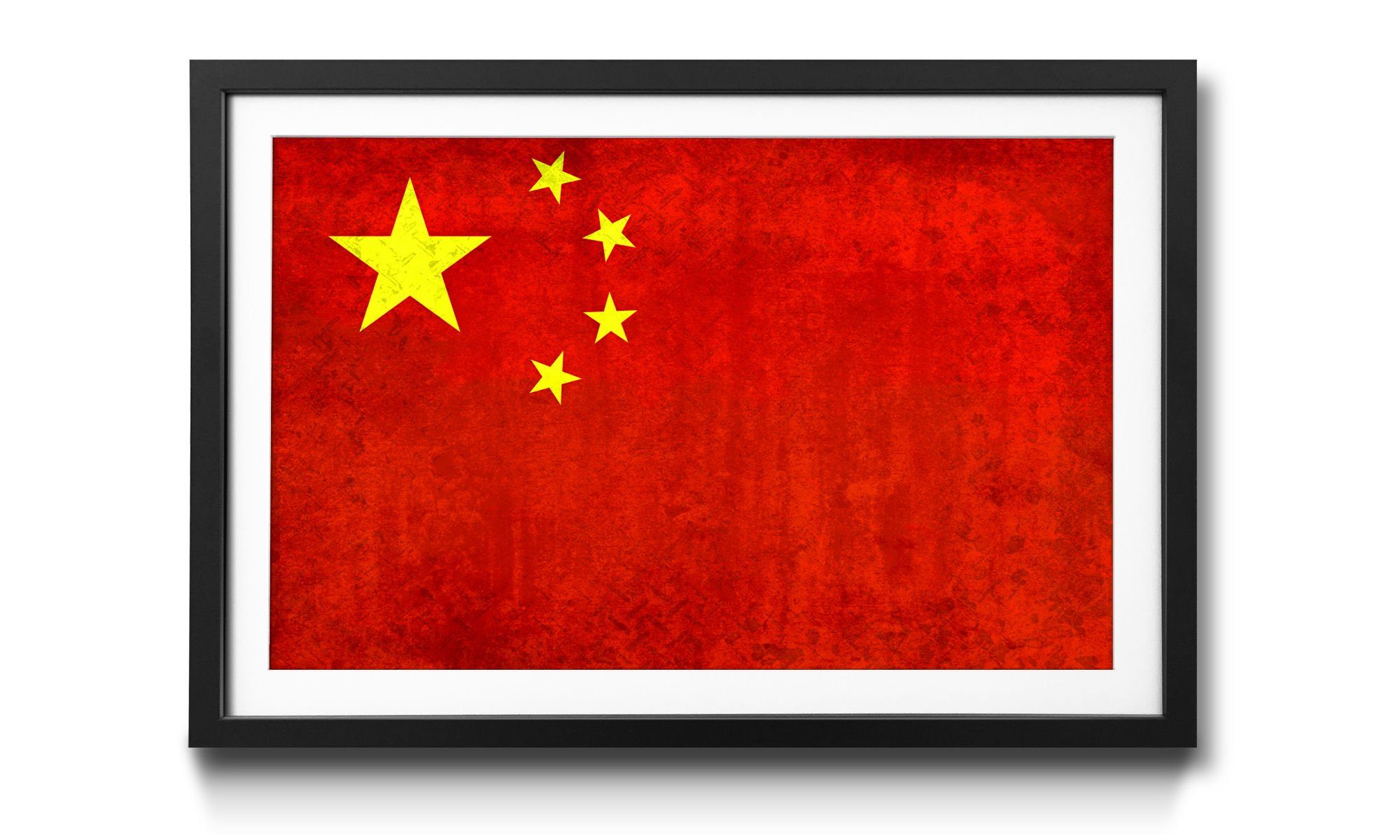 WandbilderXXL Bild mit Rahmen China, Flagge, Wandbild, in 4 Größen erhältlich