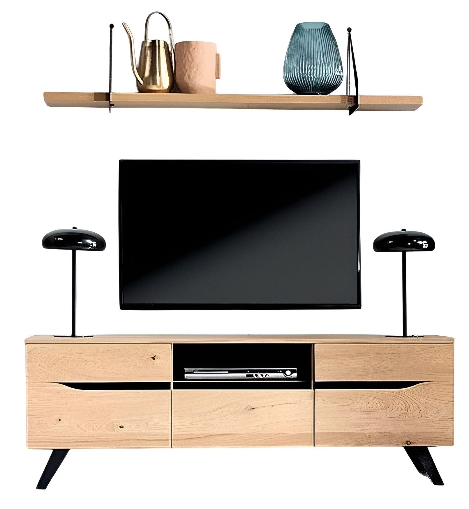 Wohnwand Modernes Wohnzimmer-Set aus Holz mit TV-Lowboard und Wandregal