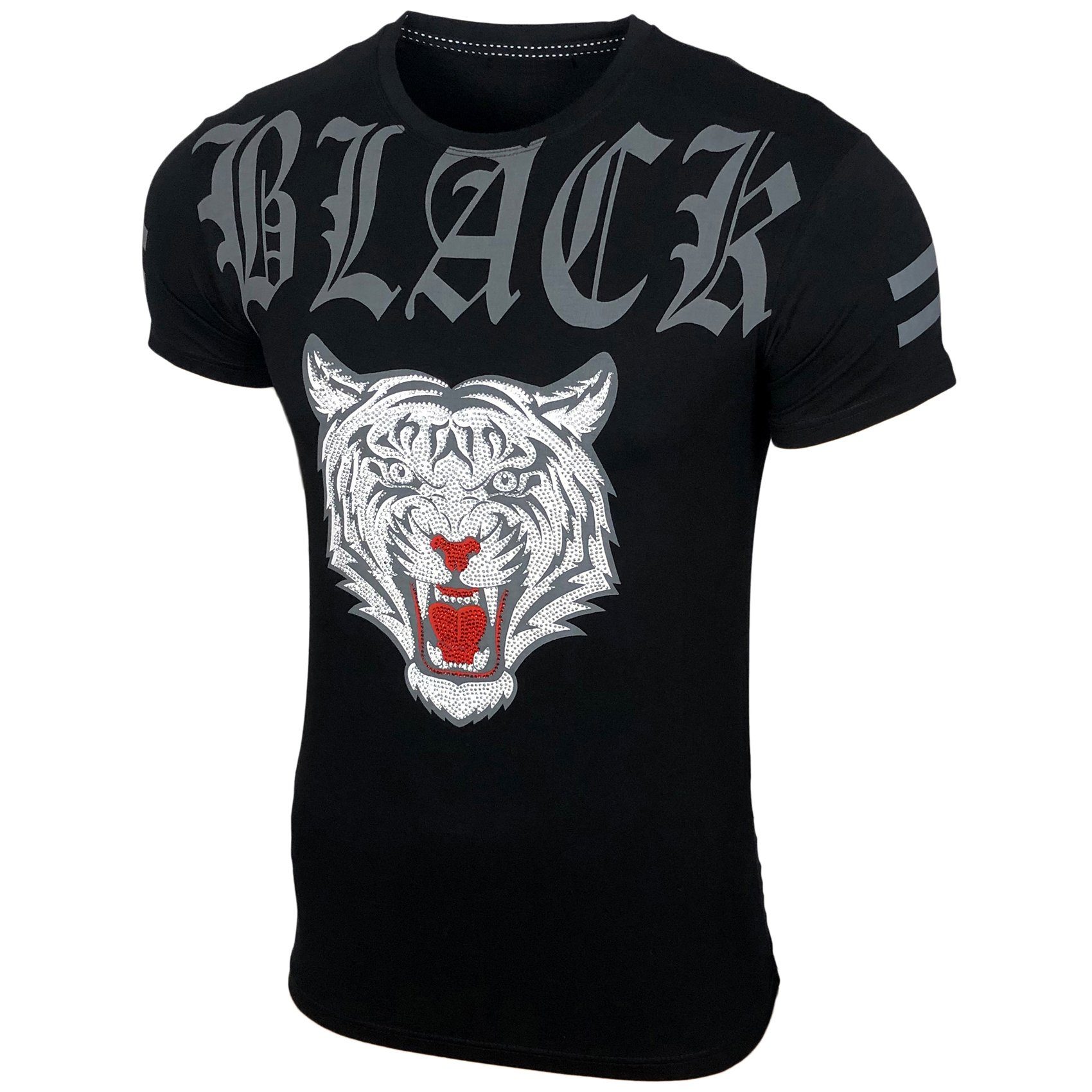 Baxboy T-Shirt Baxboy Herren Rundhals Strass Steinen T-Shirt mit Motiv Design