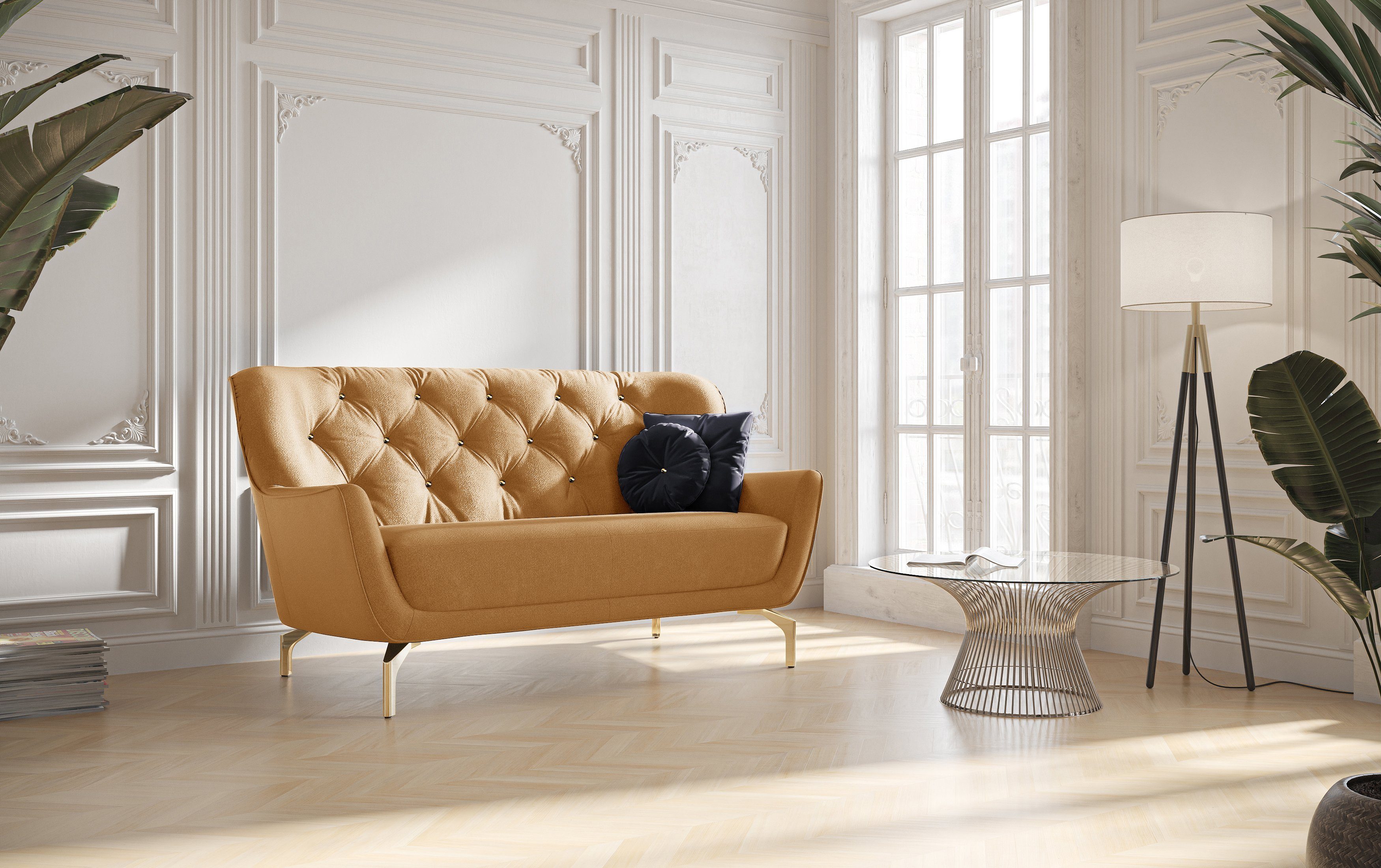 sit&more 2-Sitzer Orient 3, inkl. 2 Zierkissen mit Strass-Stein, goldfarbene Metallfüße