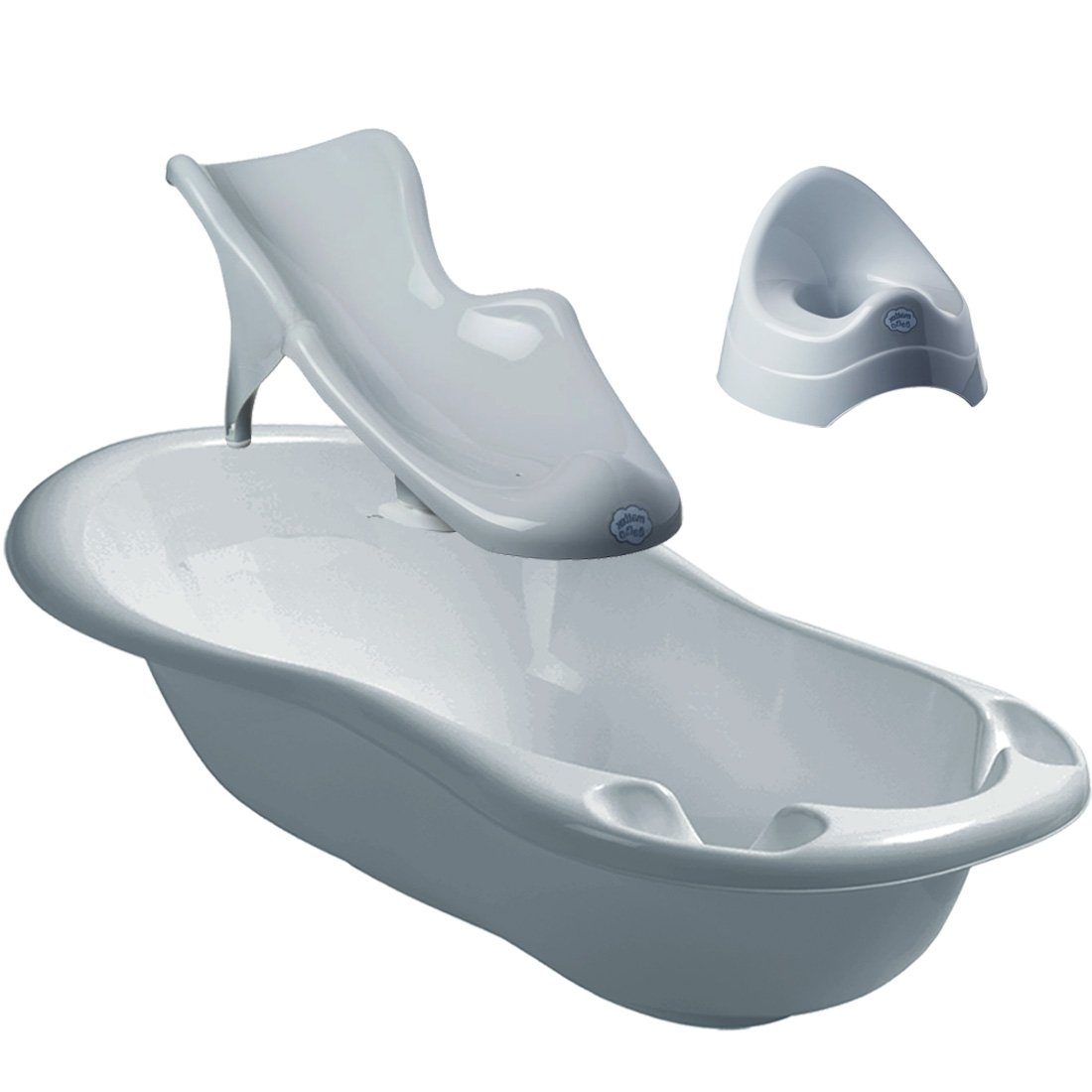 Maltex Babybadewanne 3 Teile SET - Classic Grau - BBabybadeset Wanne Pflege Baden, (Made in Europe Spar Set), ** Wwanne + Badesitz + Töpf **