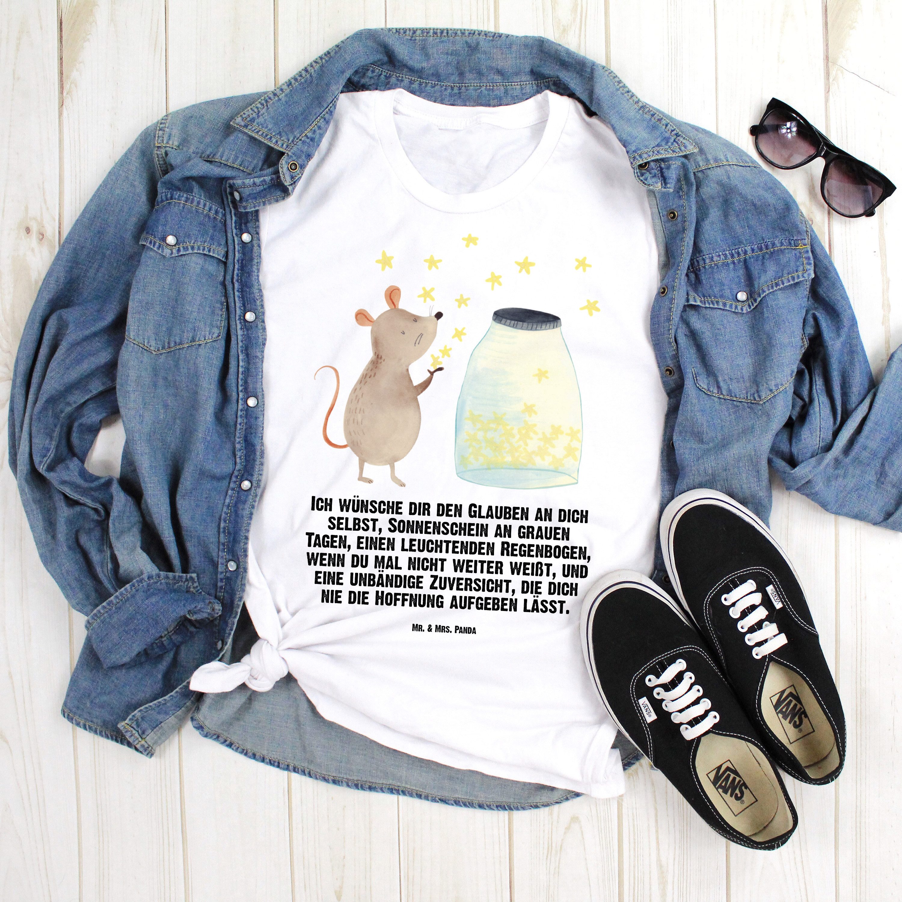 Mr. & Mrs. Panda T-Shirt Maus Sterne, Größe M T-Shirt, Weiß, T-Shirt mit Spruch, Lustige Sprüc (Packung) Schwangerschaft Maus Sterne
