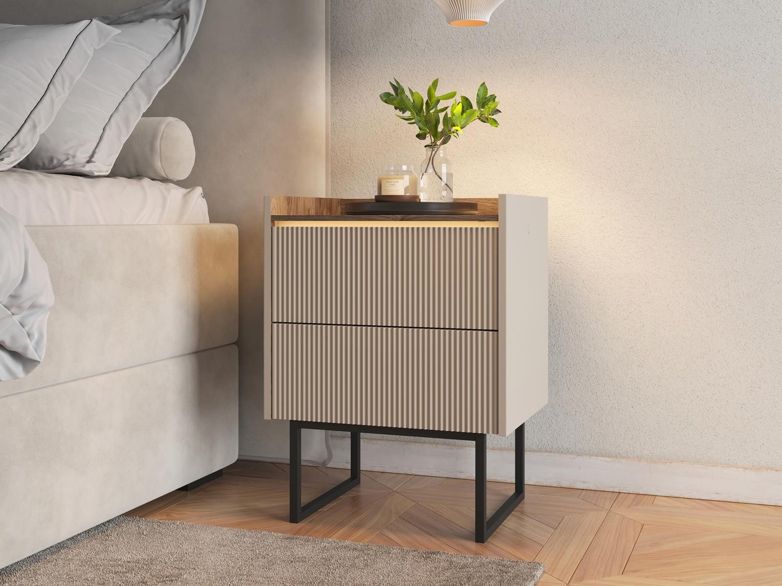 Compleo Nachttisch mit 2 Schubladen und LED-Beleuchtung DENI, Modern design