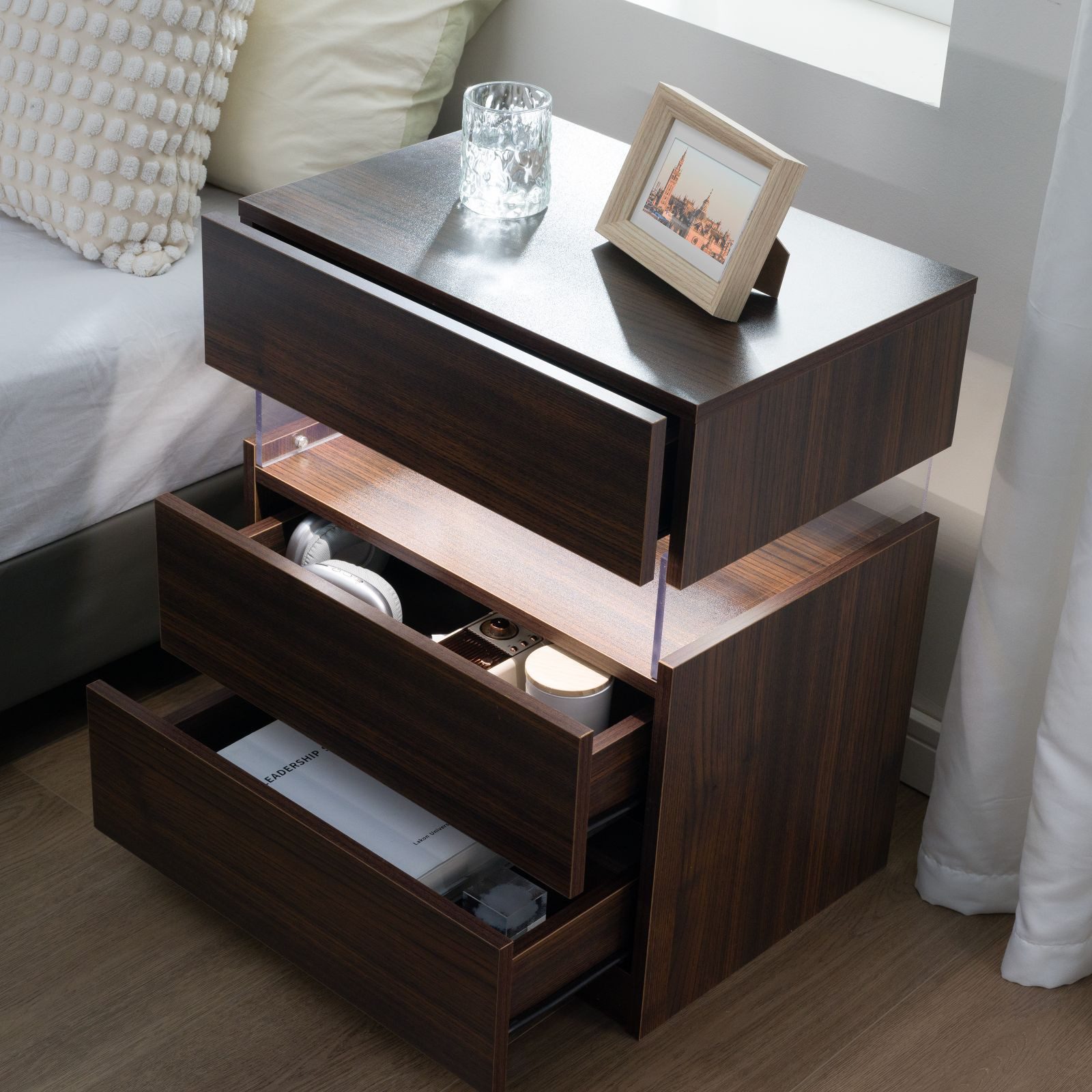 OKWISH Nachttisch Nachtschrank,Nachtkonsole,Nightstand mit 3 Schubladen günstig online kaufen