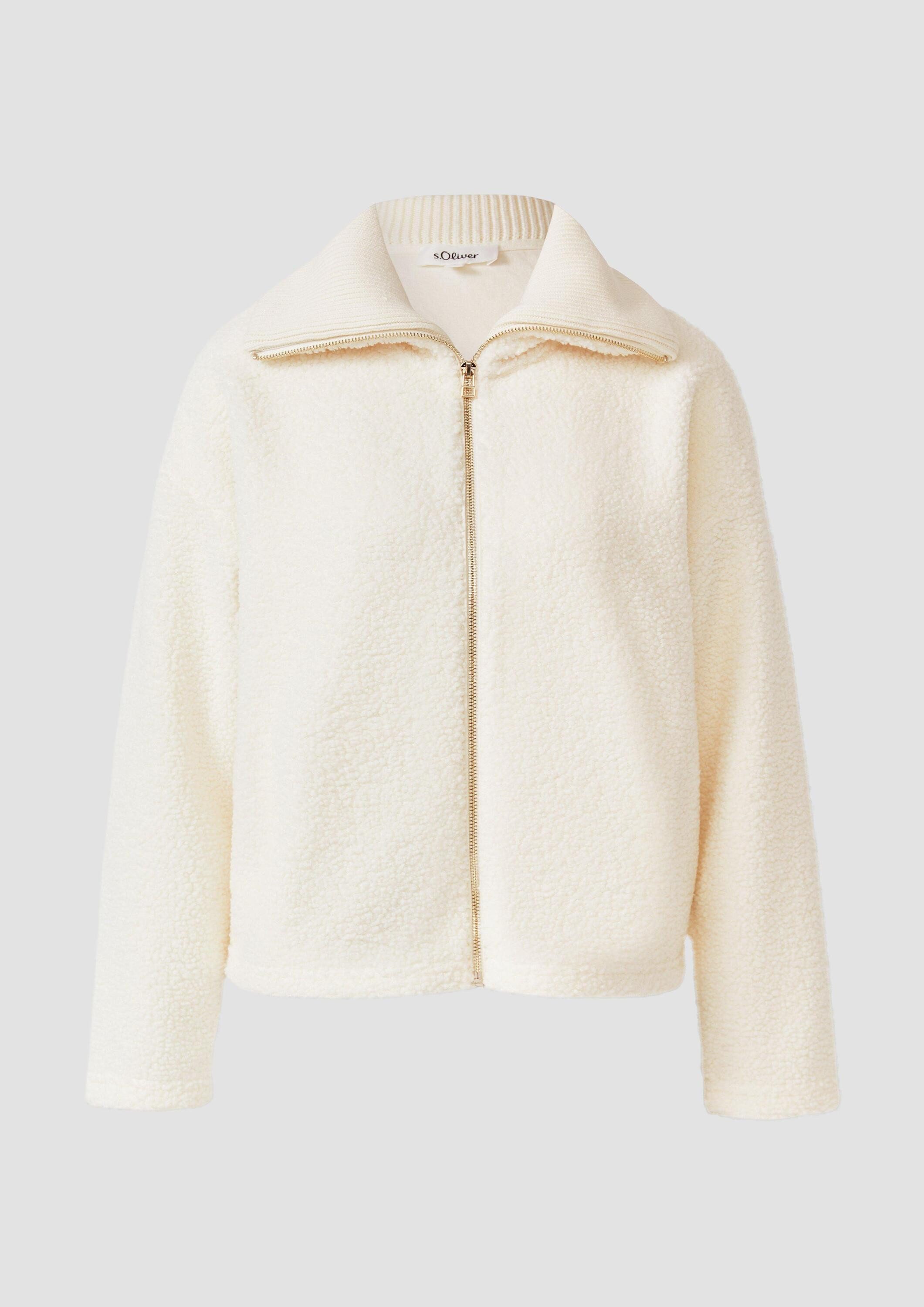 s.Oliver Sweatjacke Sweatshirt Jacke Leichte Teddyplüsch-Jacke mit Strickkragen