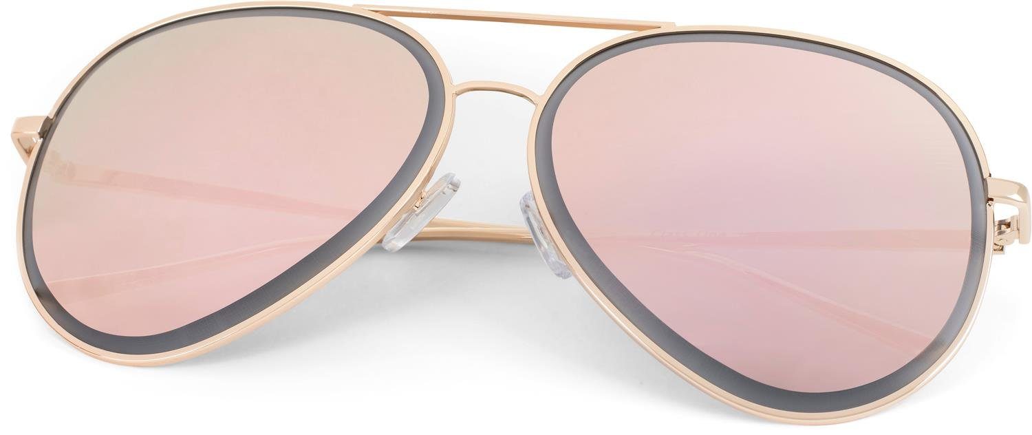 styleBREAKER Sonnenbrille (1-St) Verspiegelt Gestell Gold / Glas Pink verspiegelt