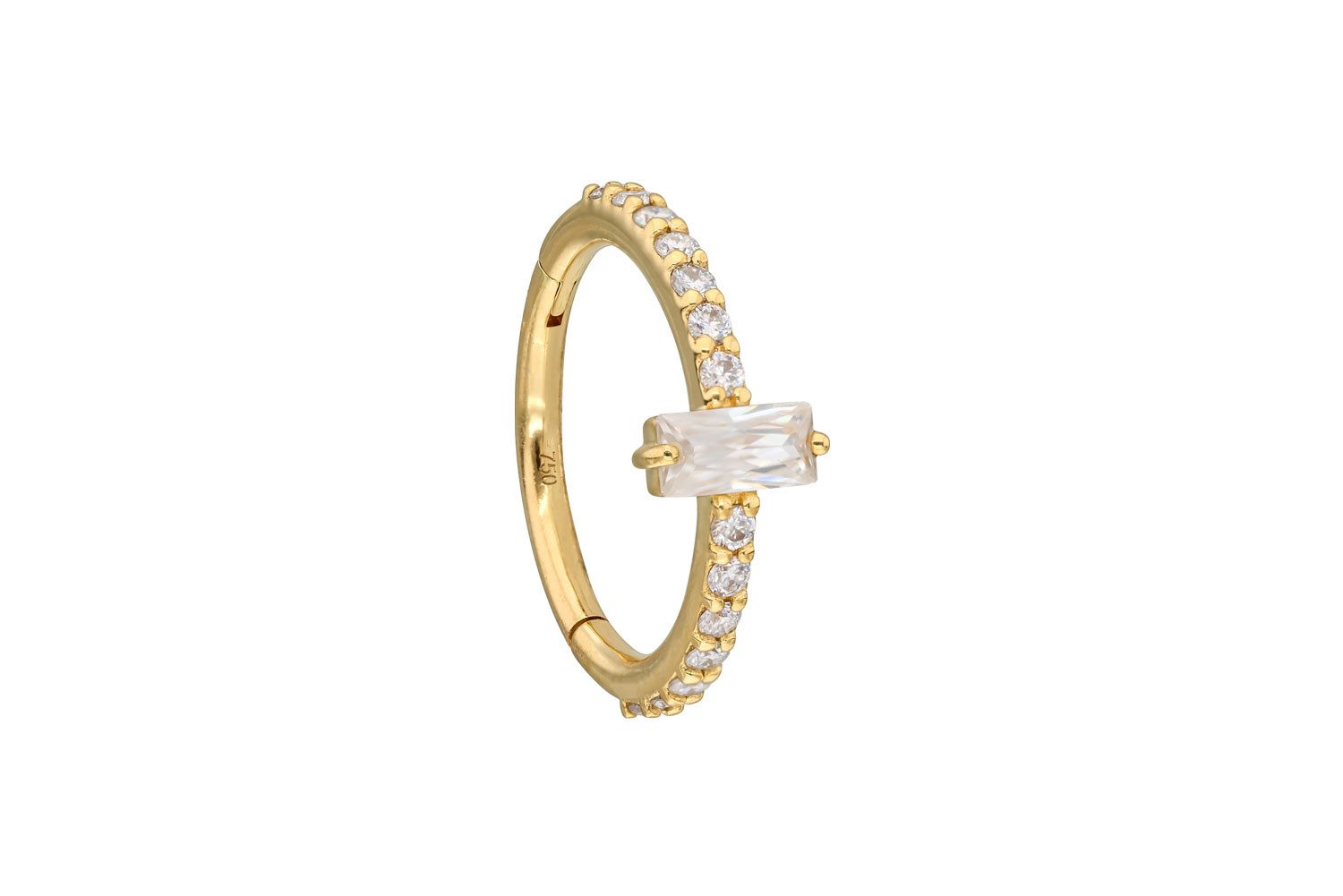 PIERCINGLINE Nasenpiercing 18 Karat Gold Segmentring Clicker MOISSANIT-RECHTECK + EINGEFASSTE (Clicker, 1-tlg), Ohrpiercing für Conch, Helix, Tragus, Daith, Lobe
