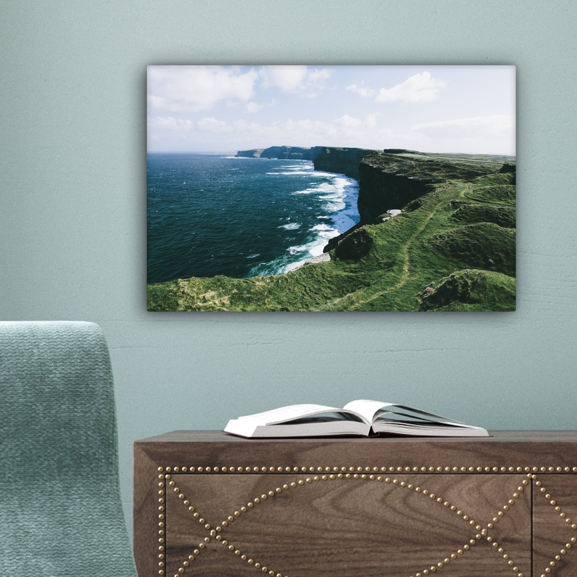 OneMillionCanvasses® Leinwandbild Irlands Küstenlinie St), 30x20 Leinwandbilder, Cliffs of cm mit (1 Moher, den Wanddeko, Wandbild Aufhängefertig