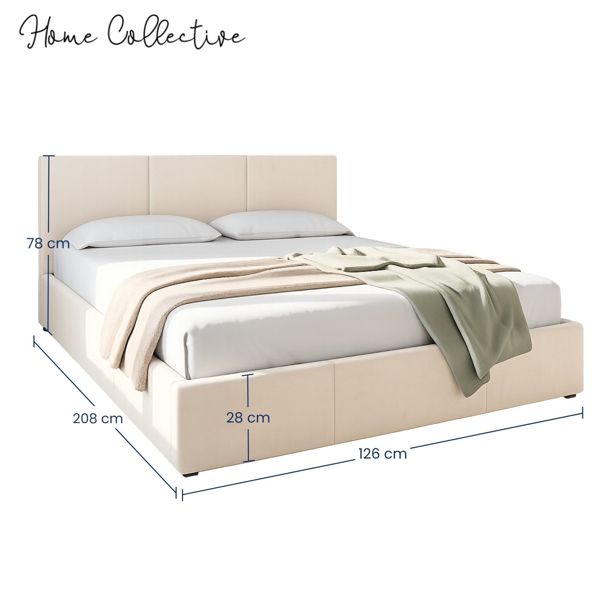 Home Collective Polsterbett Bett Doppelbett Bettgestell mit Lattenrost & Stauraum, mehrere Größen (Größen: 120x200 140x200 160x200 180x200, samtweicher Veloursstoff, in Europa hergestellt), Bettkasten, flexibler Lattenrost mit Härtegradeinstellung Creme