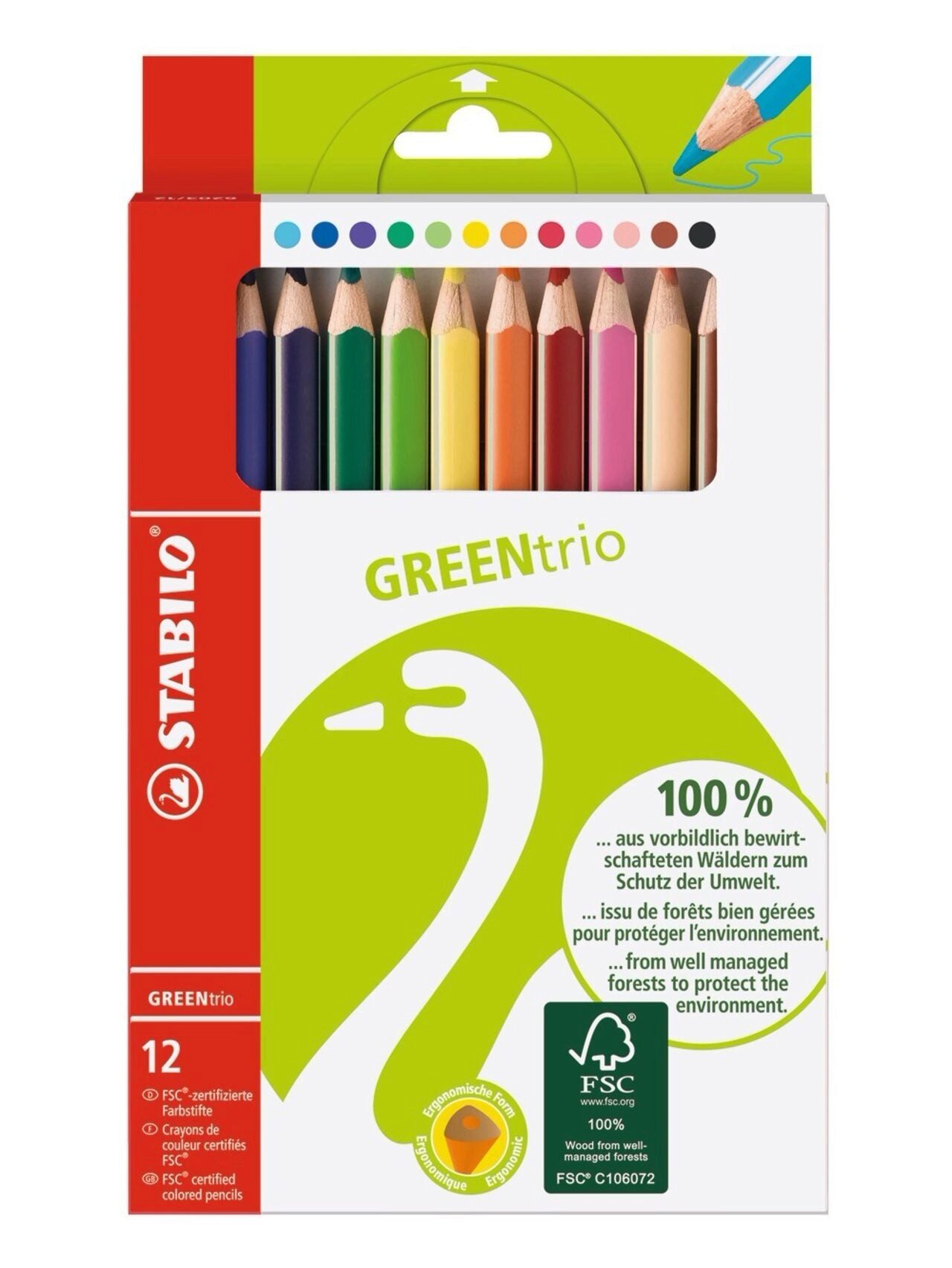 STABILO Buntstift STABILO GREENtrio Dreikant-Buntstift – 12er Etui, FSC-Holz