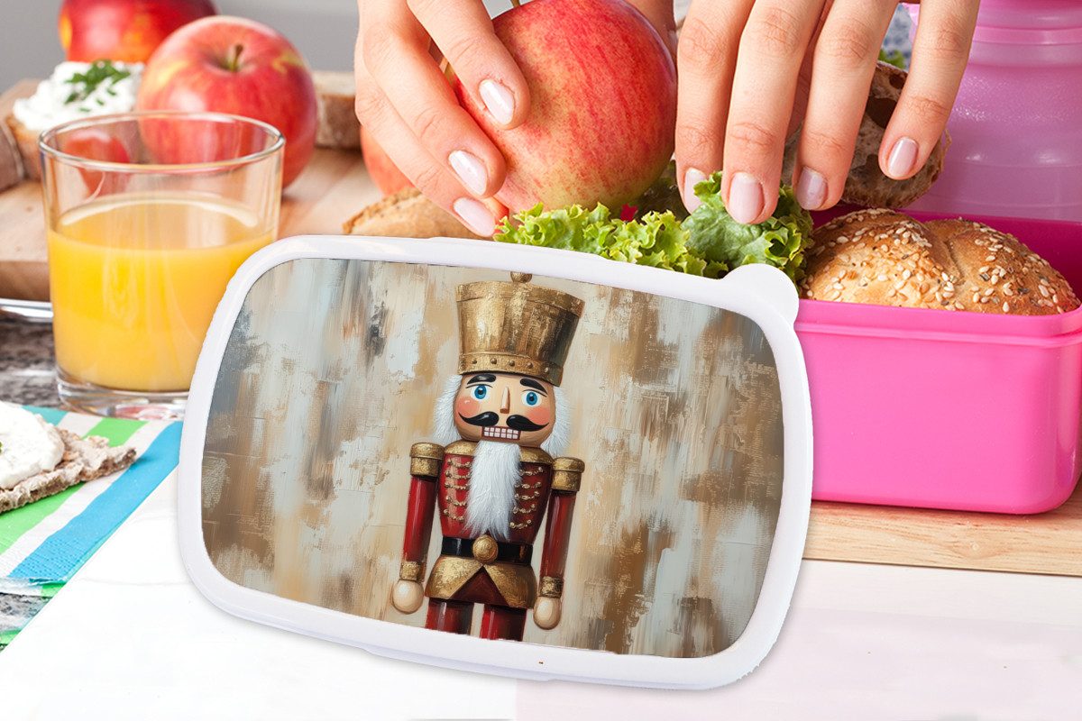 MuchoWow Lunchbox Weihnachten - Puppe - Abstrakt, Kunststoff, (2-tlg), Brotdosen, Lunch Box, Brotbox für Kinder und Erwachsene