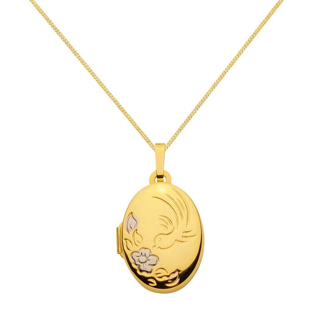 HOPLO Kettenanhänger Anhänger Medaillon Oval mit massiver Goldkette 1,1 mm  333-8 Karat Gold, Made in Germany, Edle Kette in Juwelier Qualität