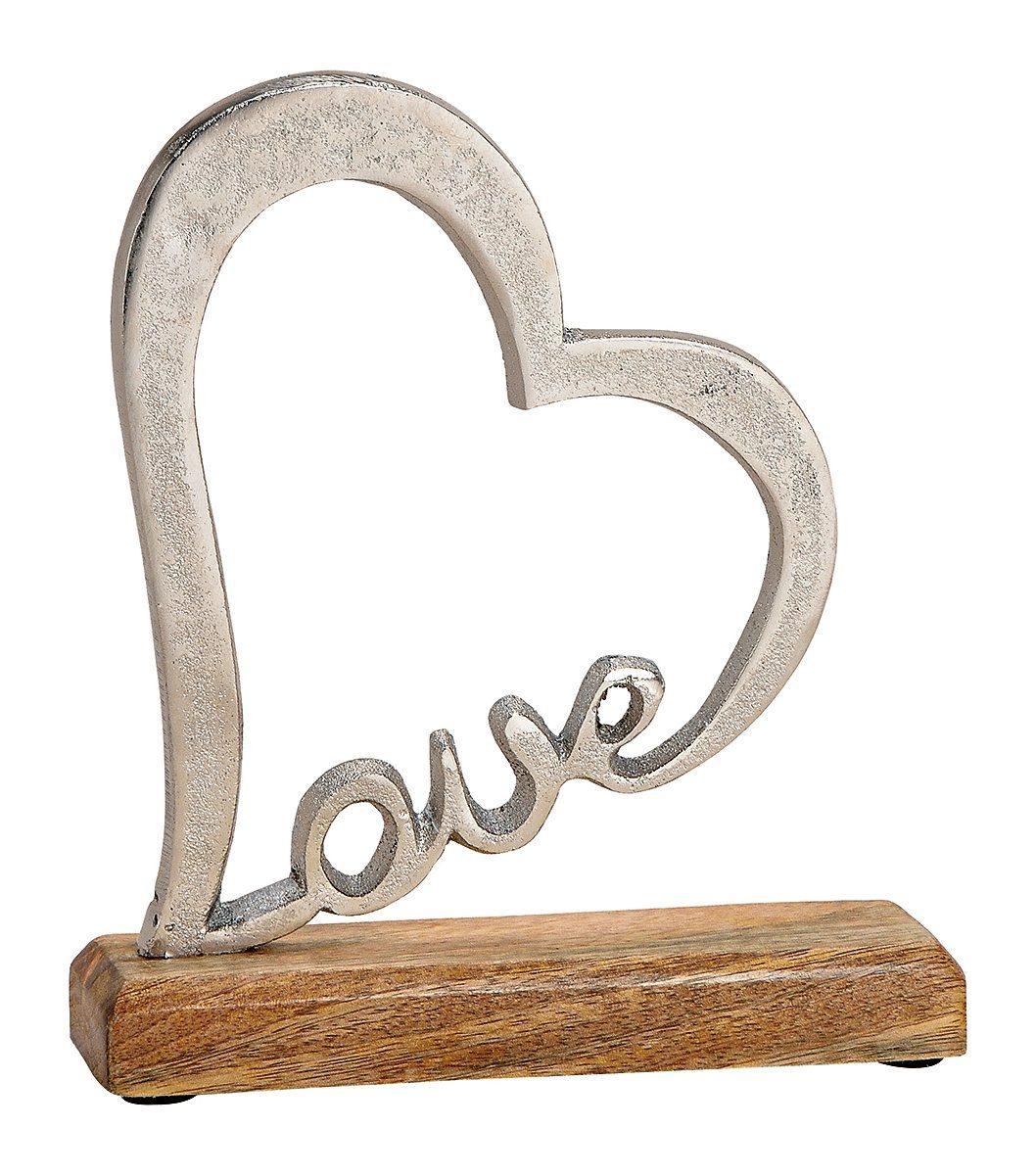 NO NAME Dekofigur Herzfigur mit Love-Schriftzug aus Alu + Holz, Skulptur, Sammlerfigur, Herzfigur