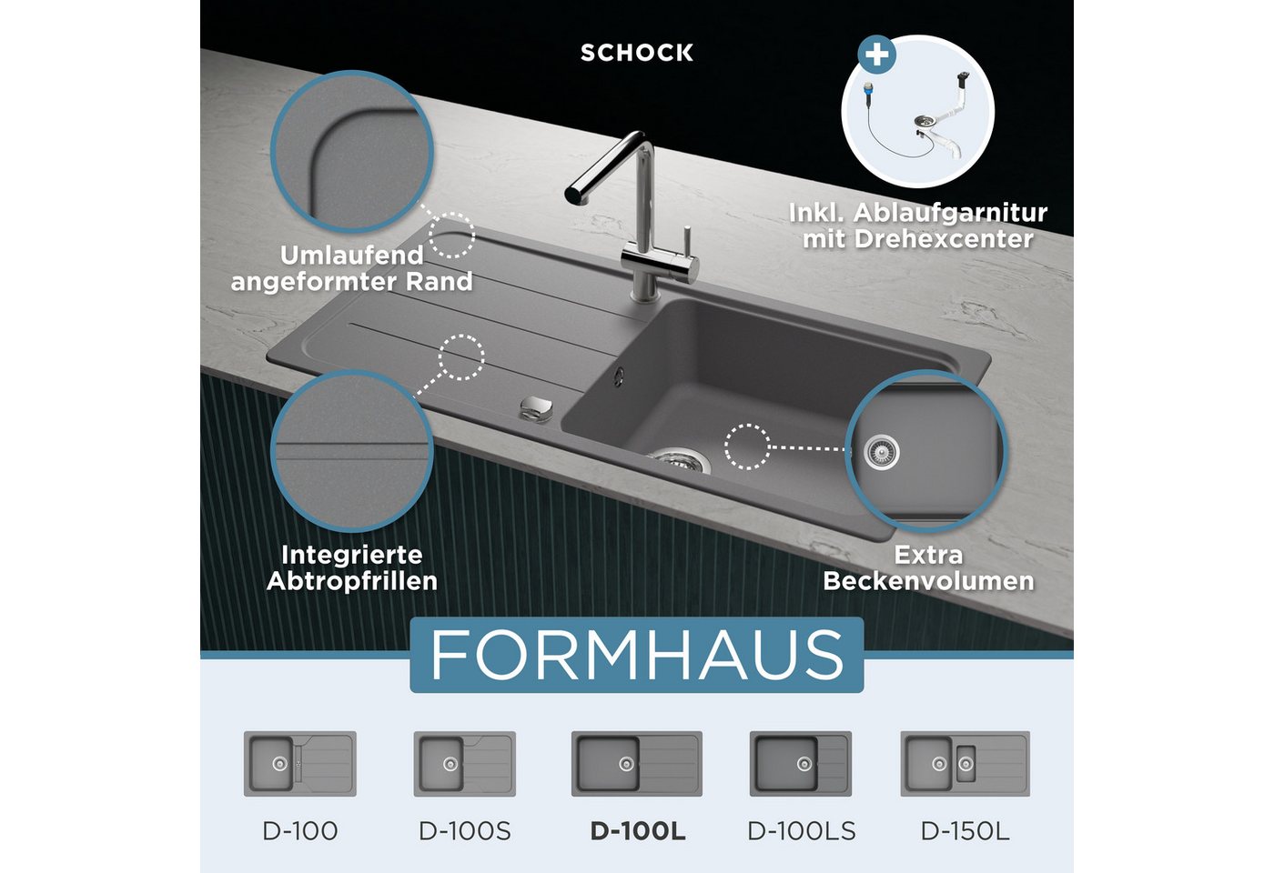 Thumbnail - Schock Granitspüle Formhaus, rechteckig, 100/50 cm