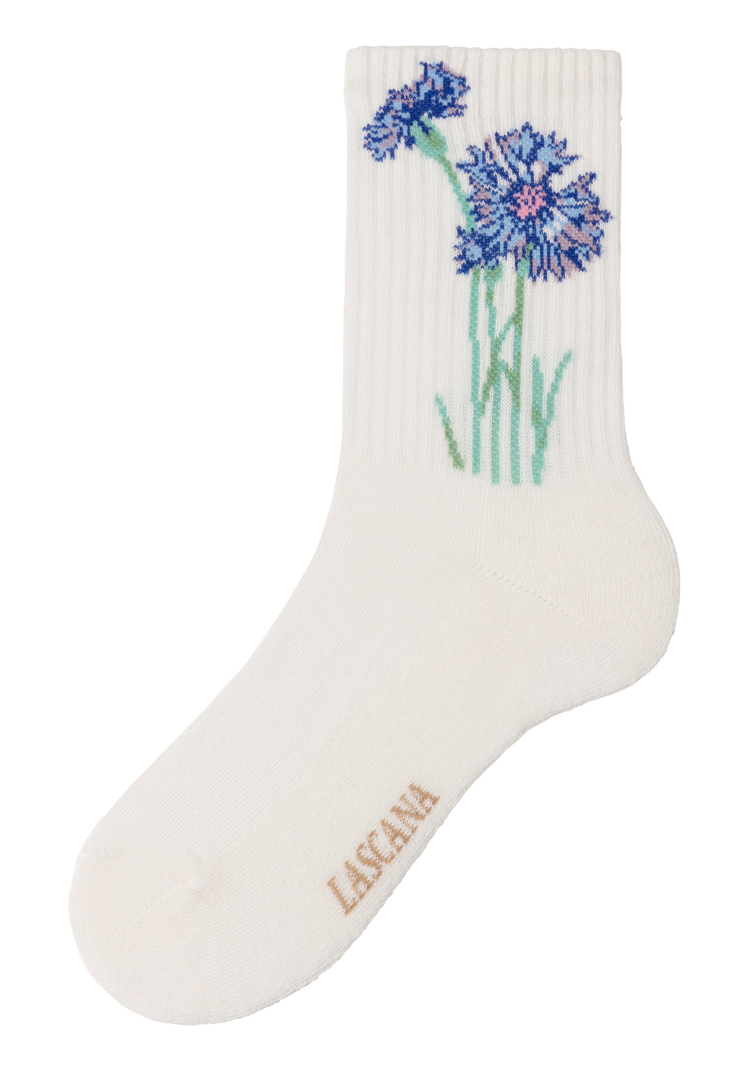 ecru (Packung, Blumen eingestrickten Basicsocken LASCANA Motiven 4-Paar) 4x mit