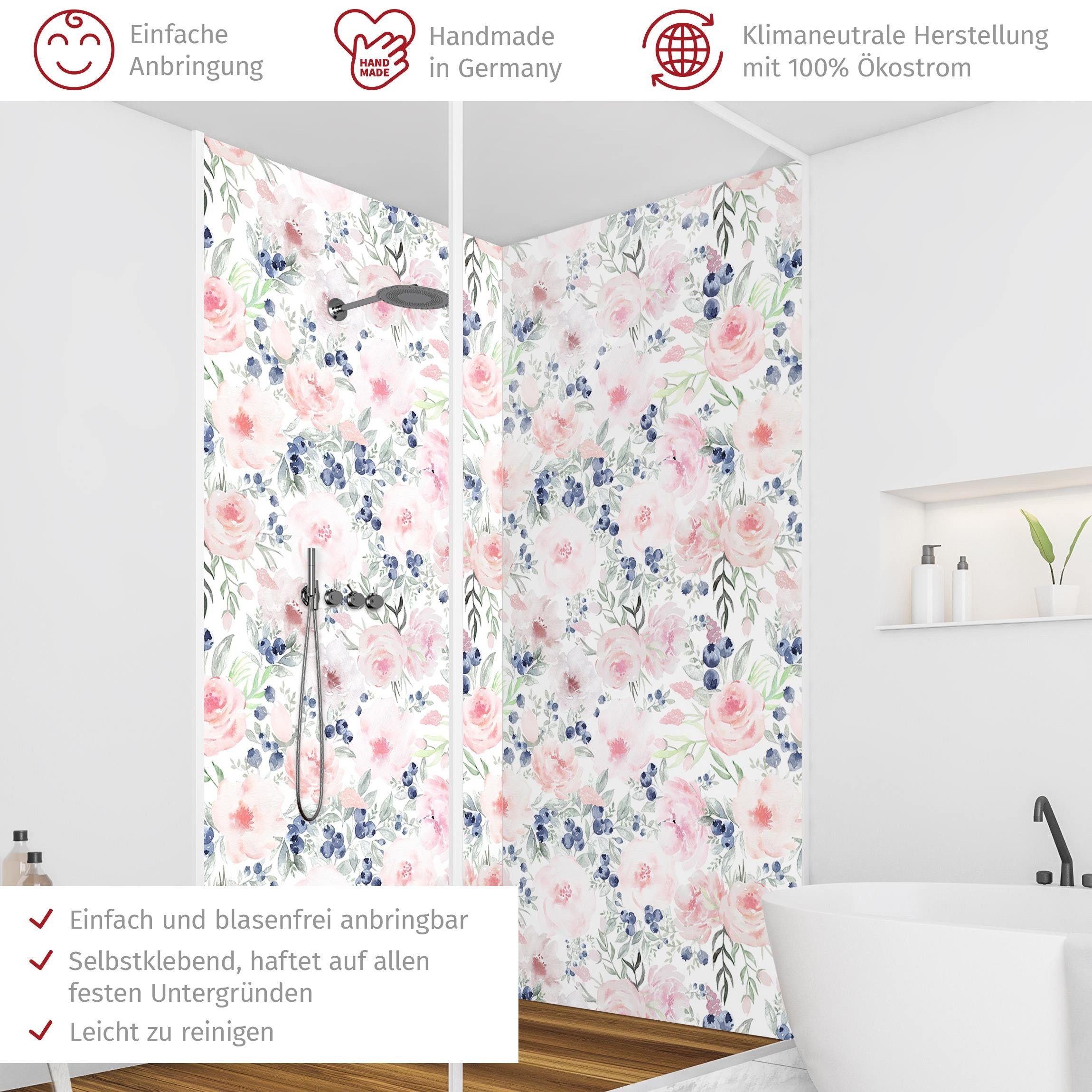 Thumbnail - Bilderdepot24 Badrückwand Aquarell rosa Duschrückwand ohne Bohren Dusche Muster, (2-tlg., Hart-Folie Smart matt 0,35 mm)...